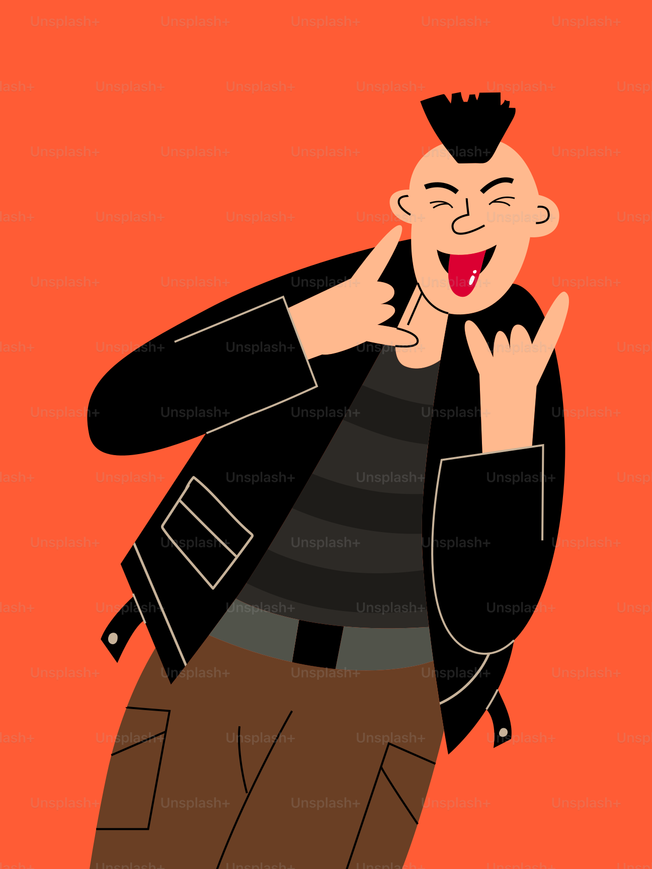 Un rockero punk luciendo el cartel de "rock on".