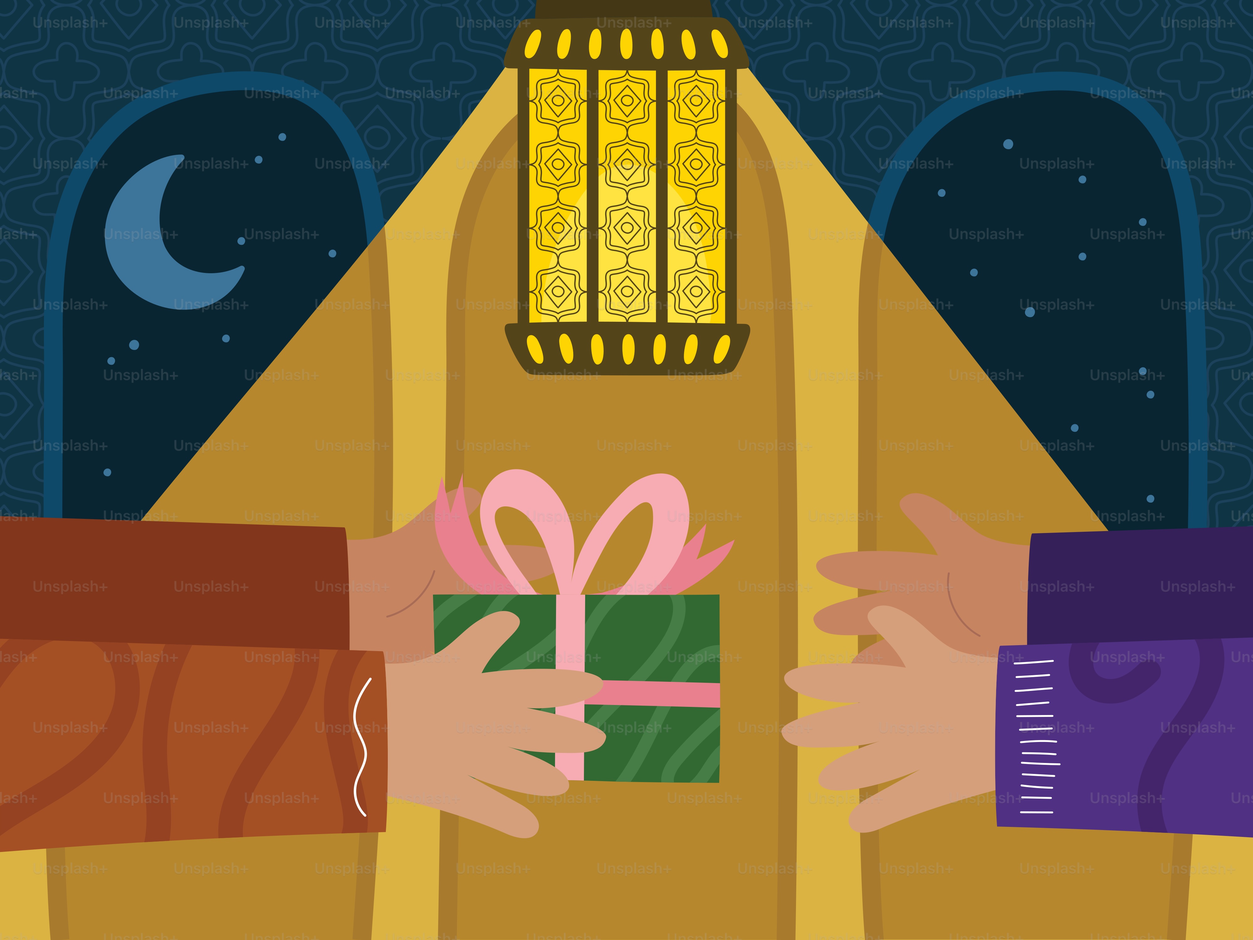 Someone is exchanging a gift during a night event.