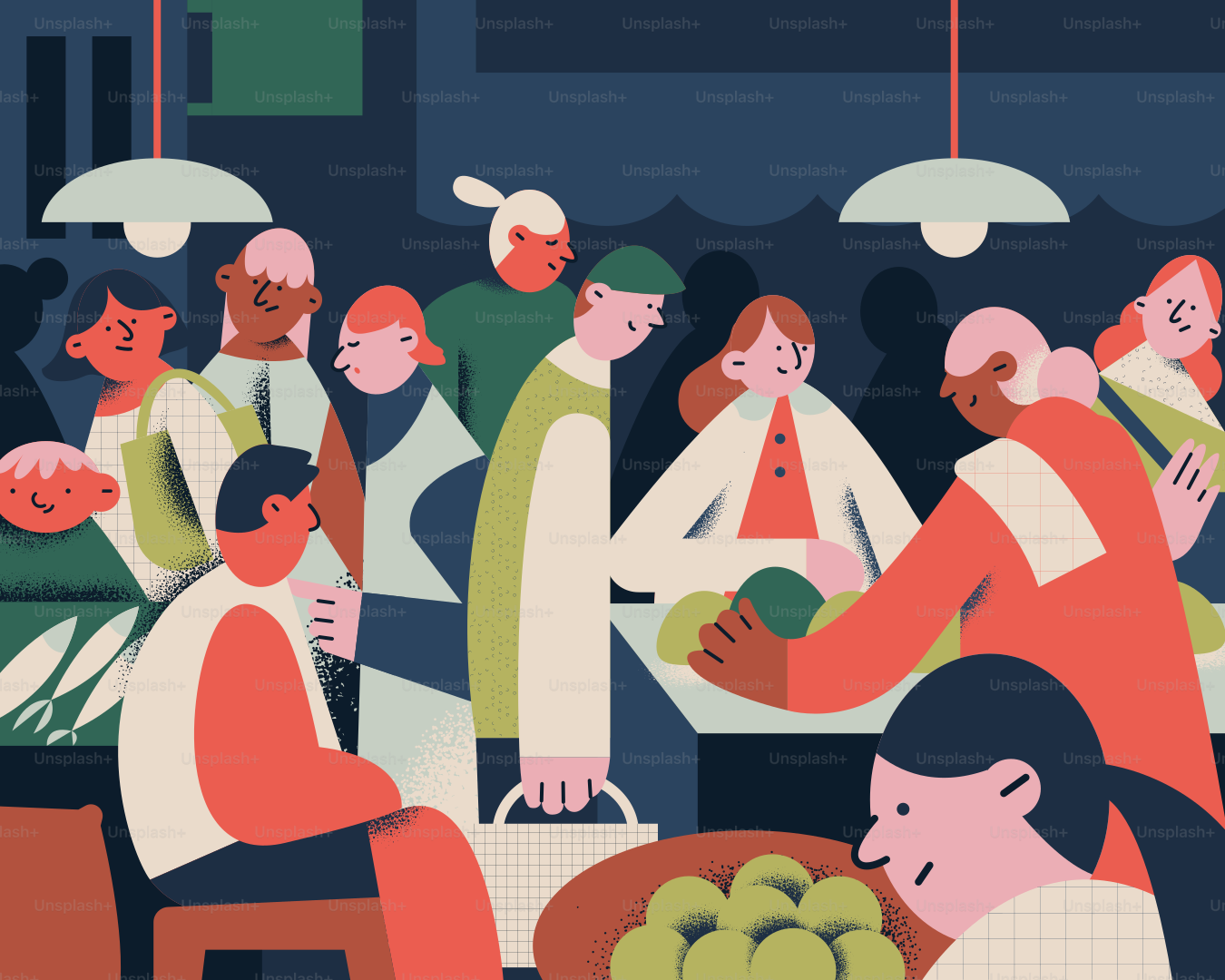 Die Leute kaufen auf einem belebten Bauernmarkt ein.