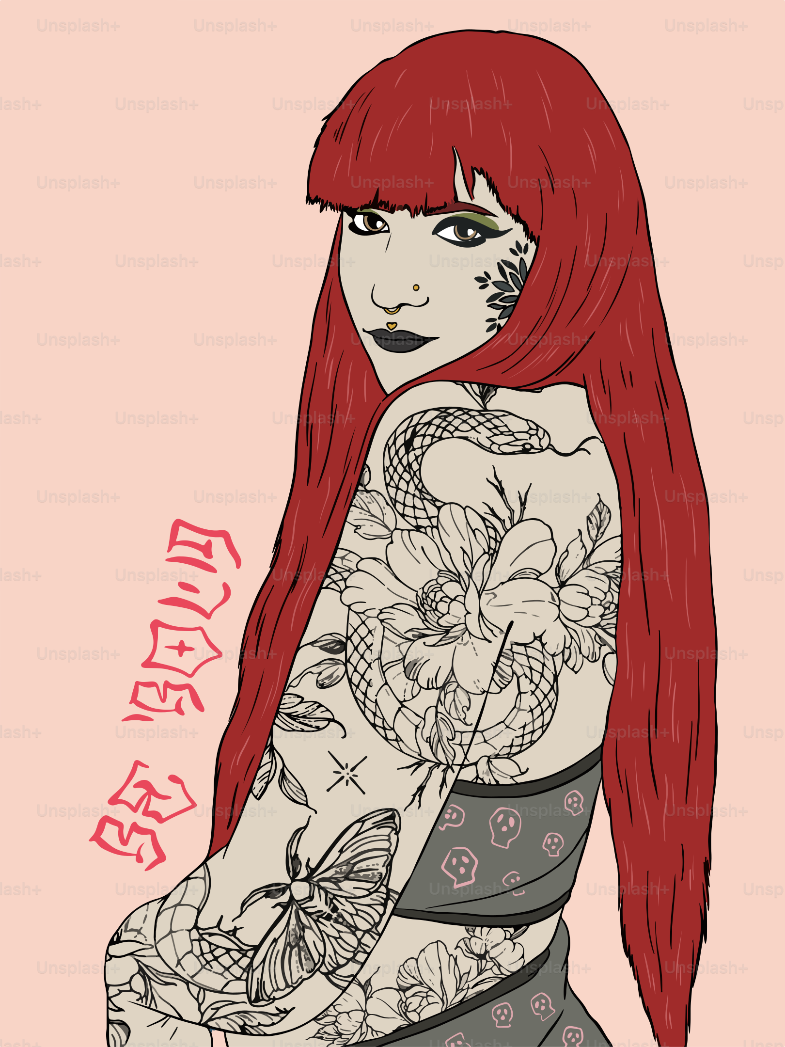 A woman with tattoos poses stylishly.
