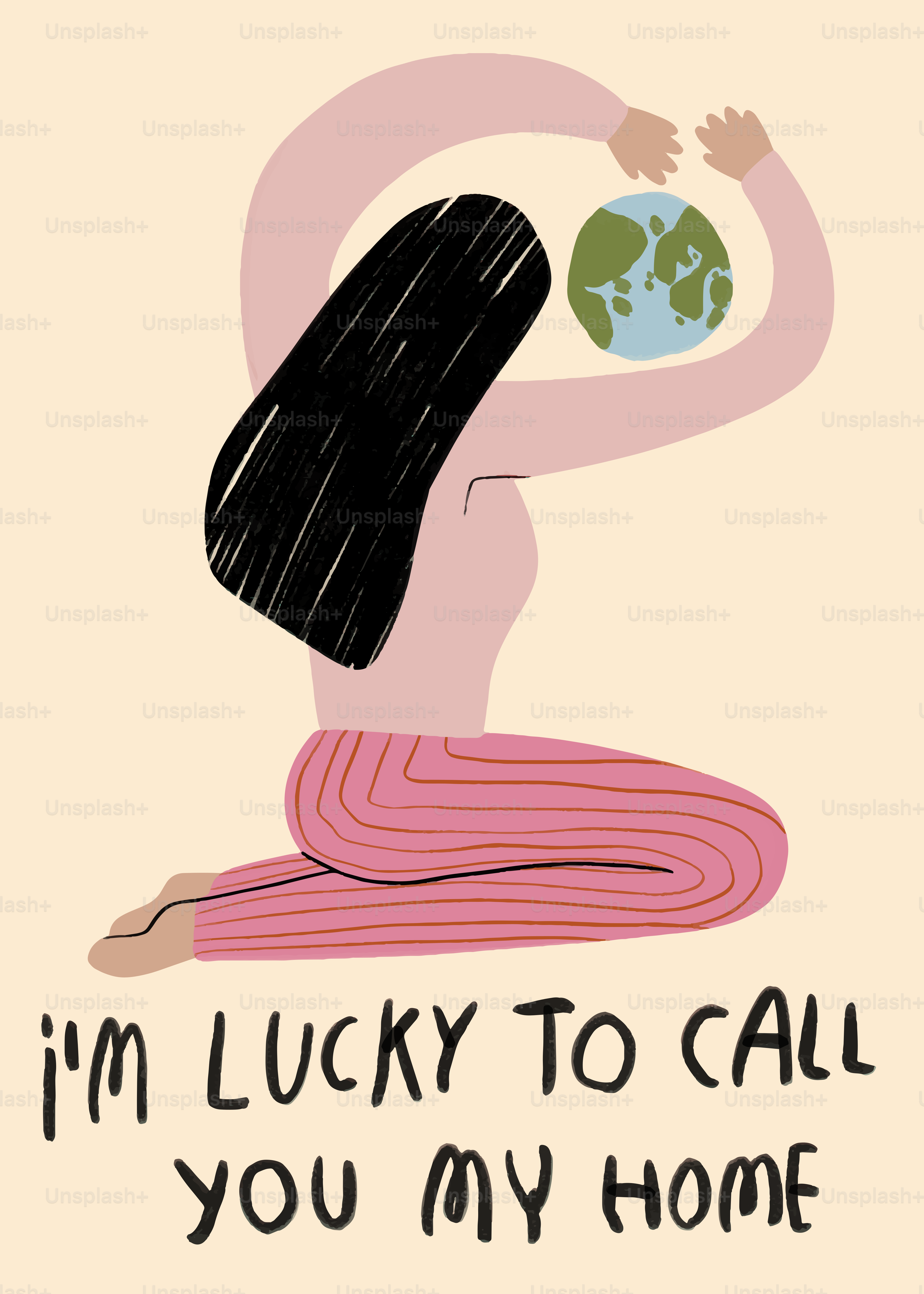 Woman embraces earth with care and love.
