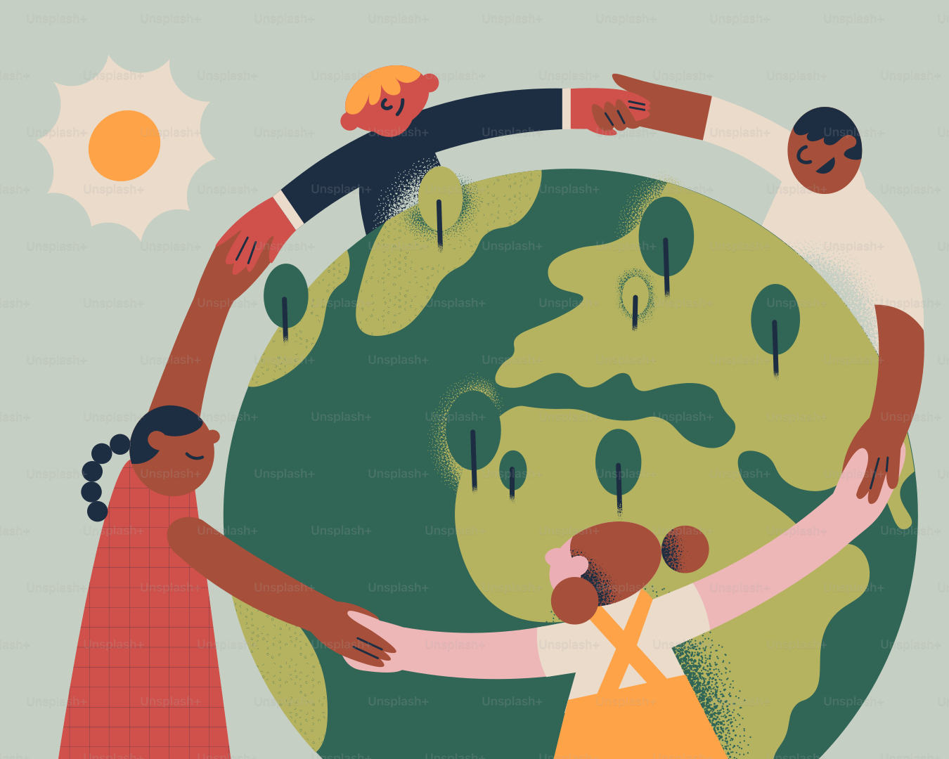 La gente se une para proteger el planeta Tierra.