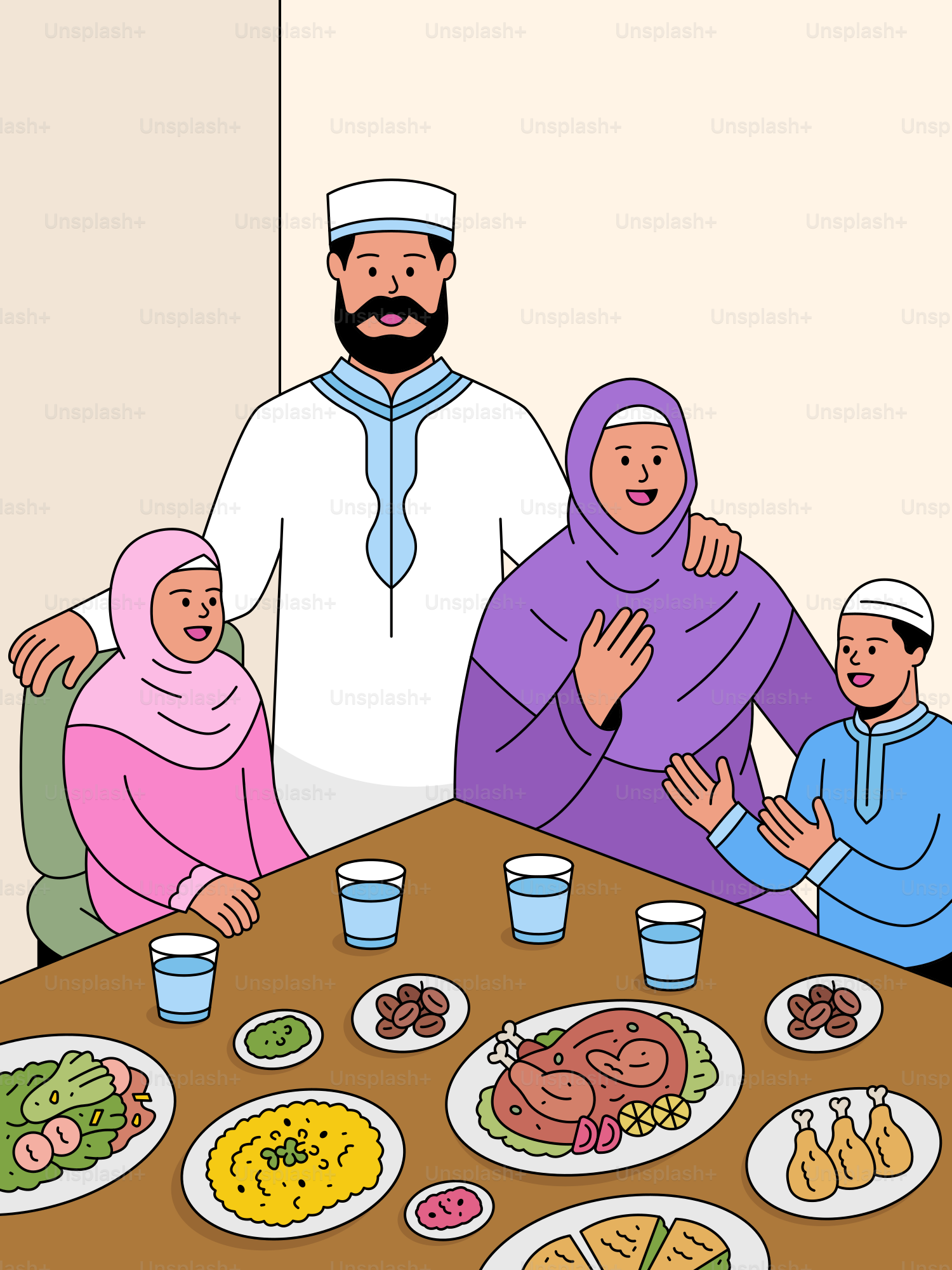 A muslim family is having dinner together.