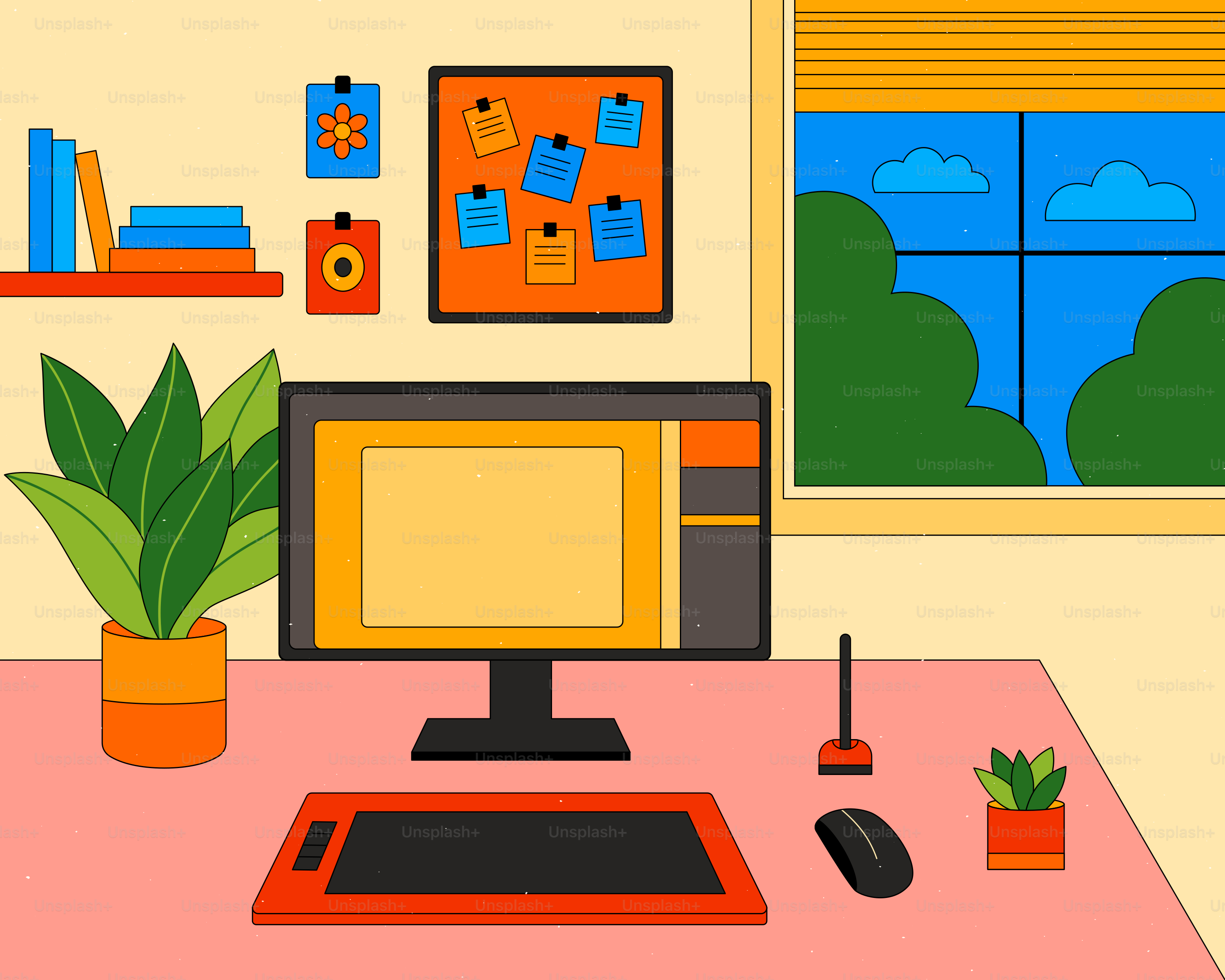 Un bureau à domicile chaleureux et créatif.