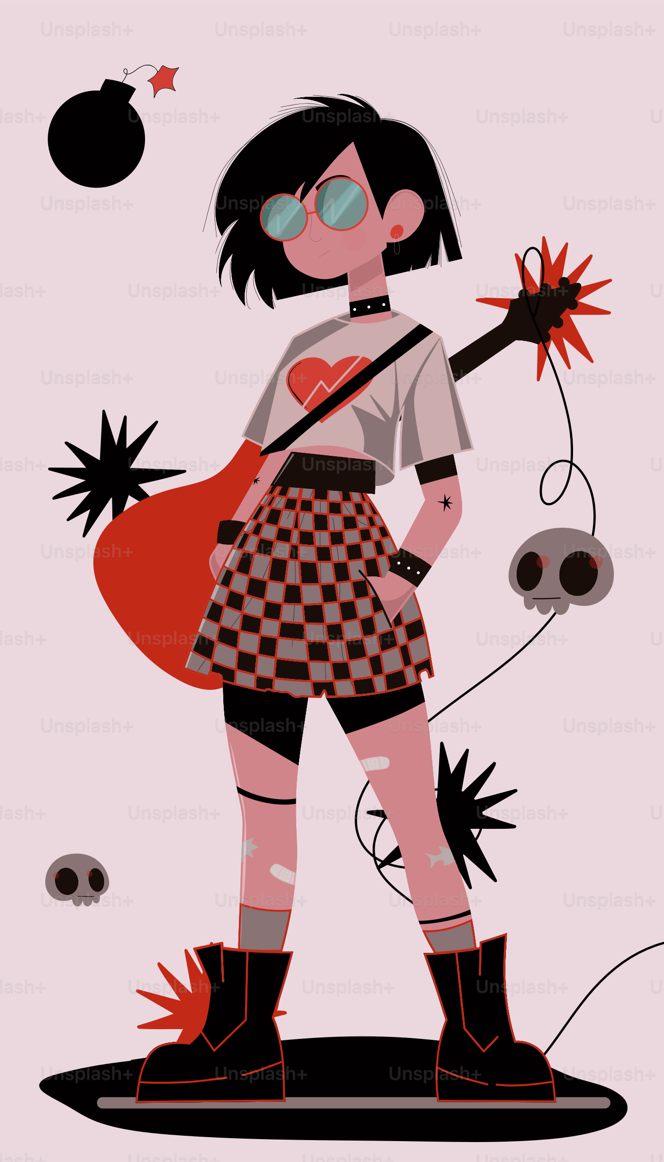 ¡Un punk rocker con guitarra, listo para tocar!