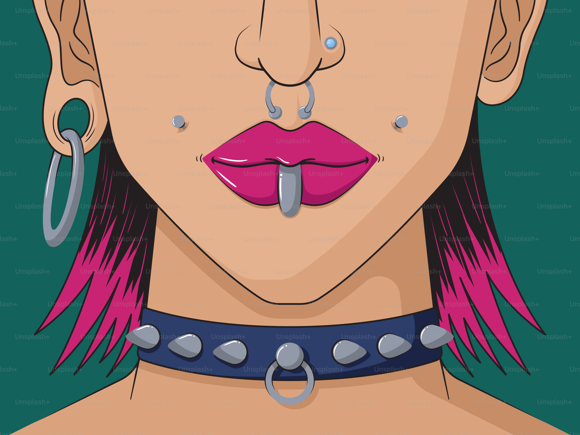 A person with many facial piercings.