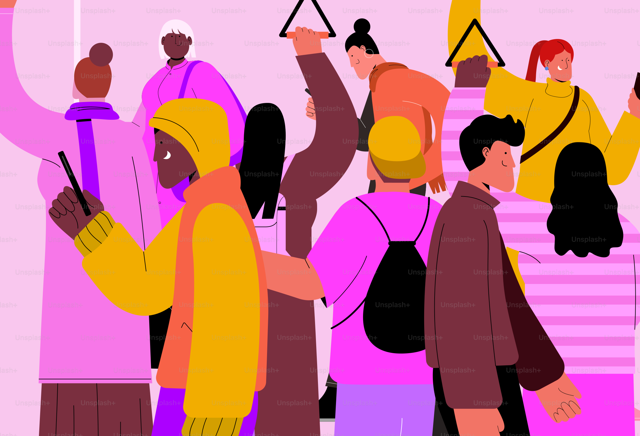 People are crowded together in a public transport.