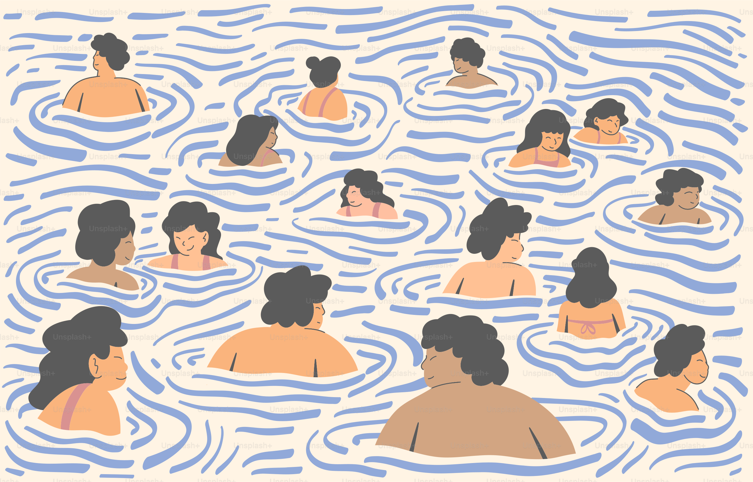 People swim in wavy water.