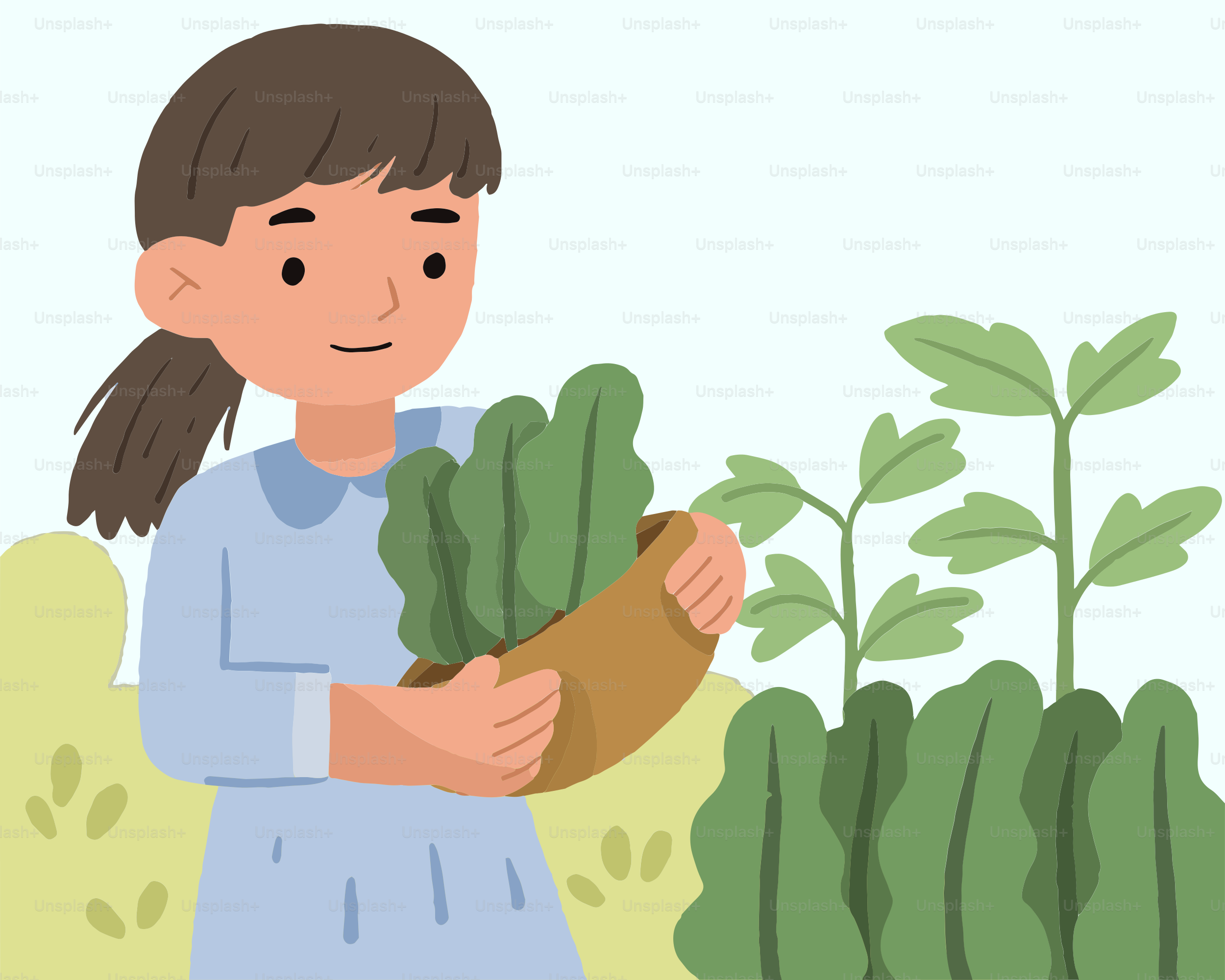 Mamá e hijo están regando las plantas juntos. vector – Imagen de  Ilustración en Unsplash, image size:2500x2000