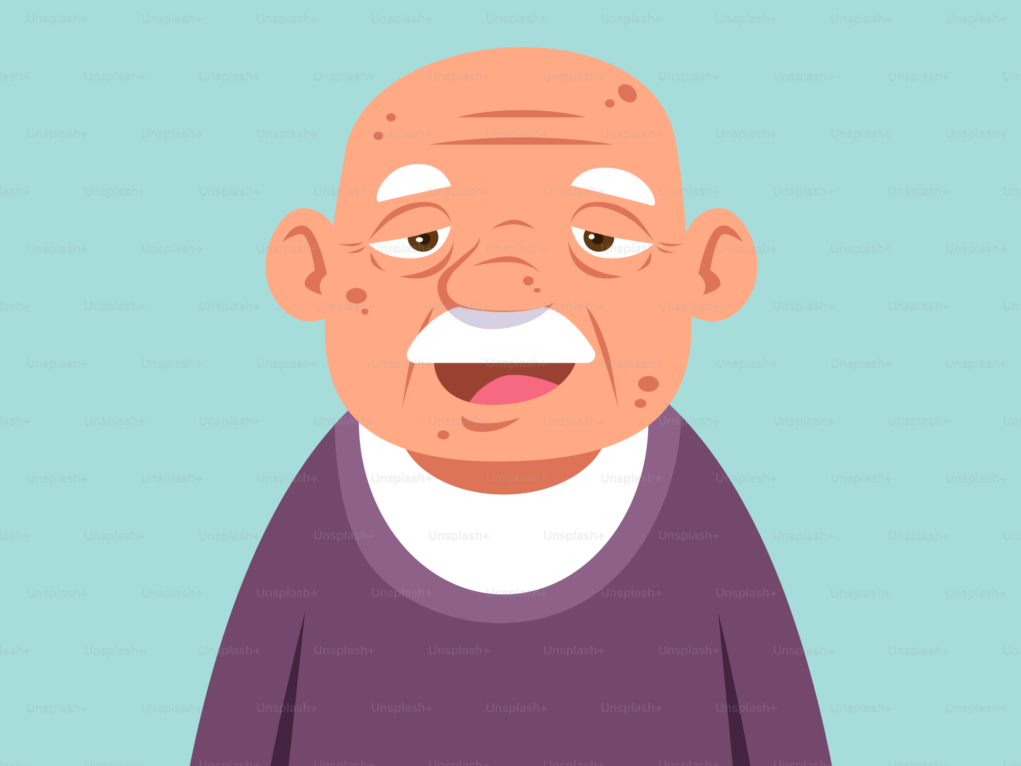 Una caricatura de un anciano sonriente.
