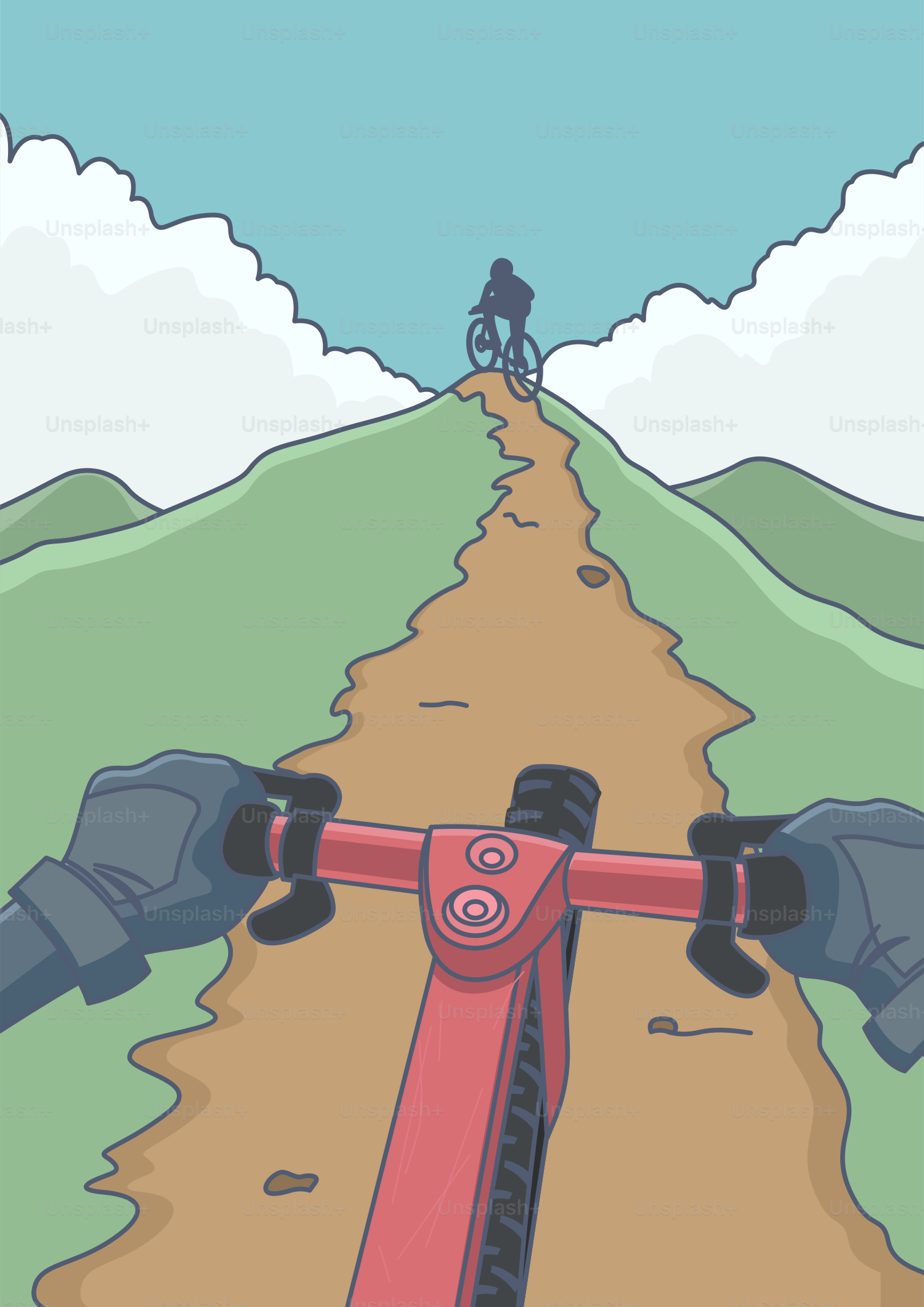Rider's pov: cycling up a mountain trail.