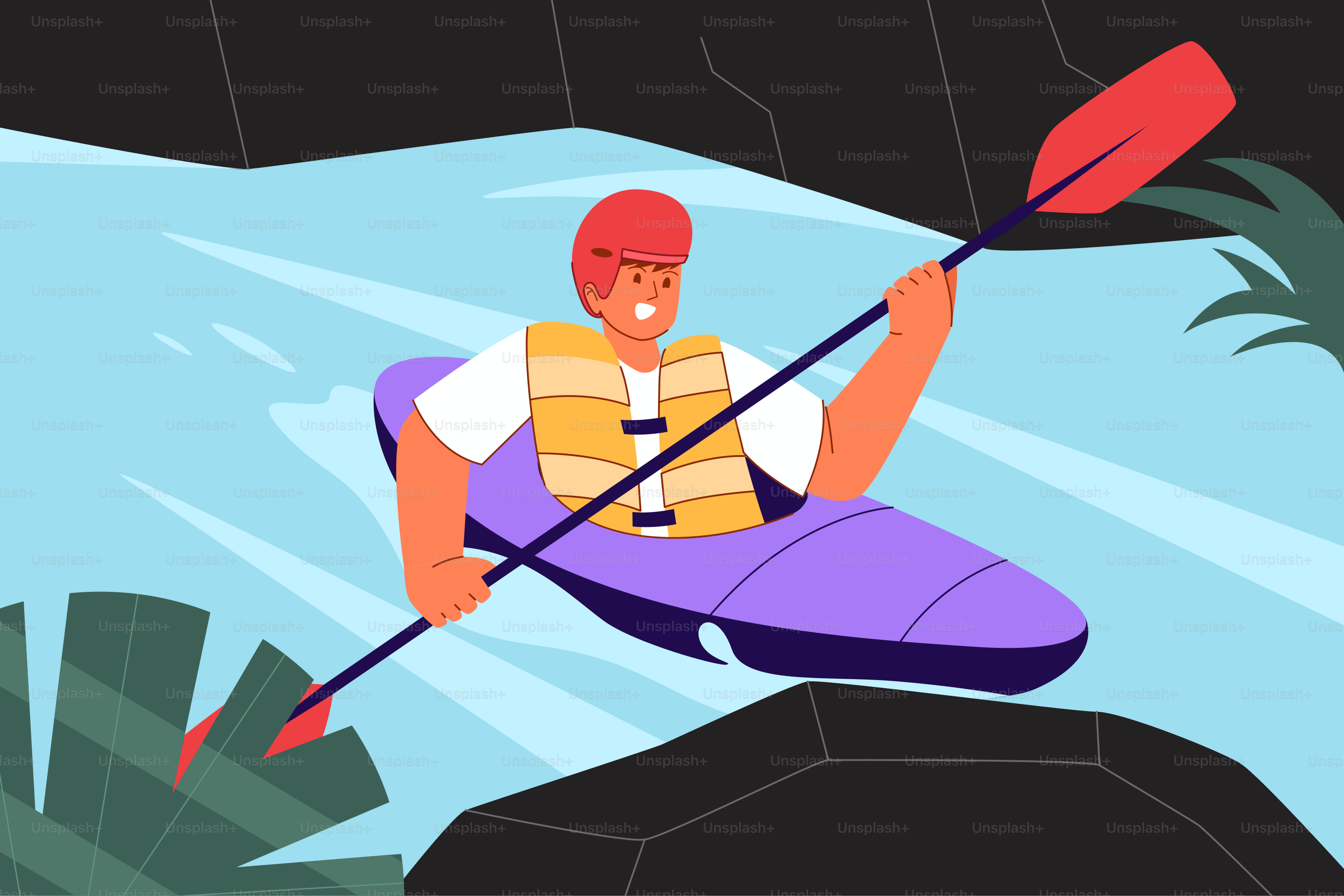 A man is kayaking through rushing waters.