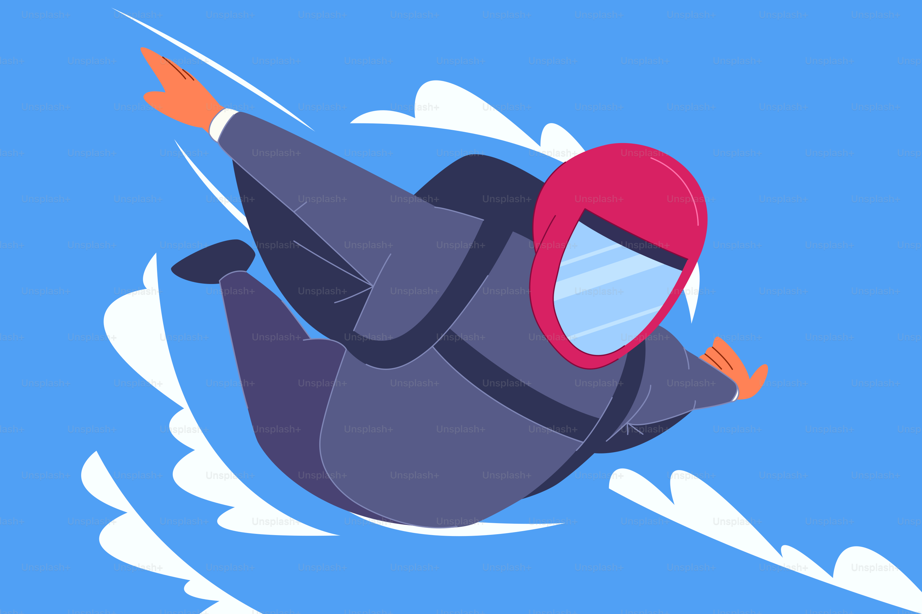 A skydiver is falling through the clouds.