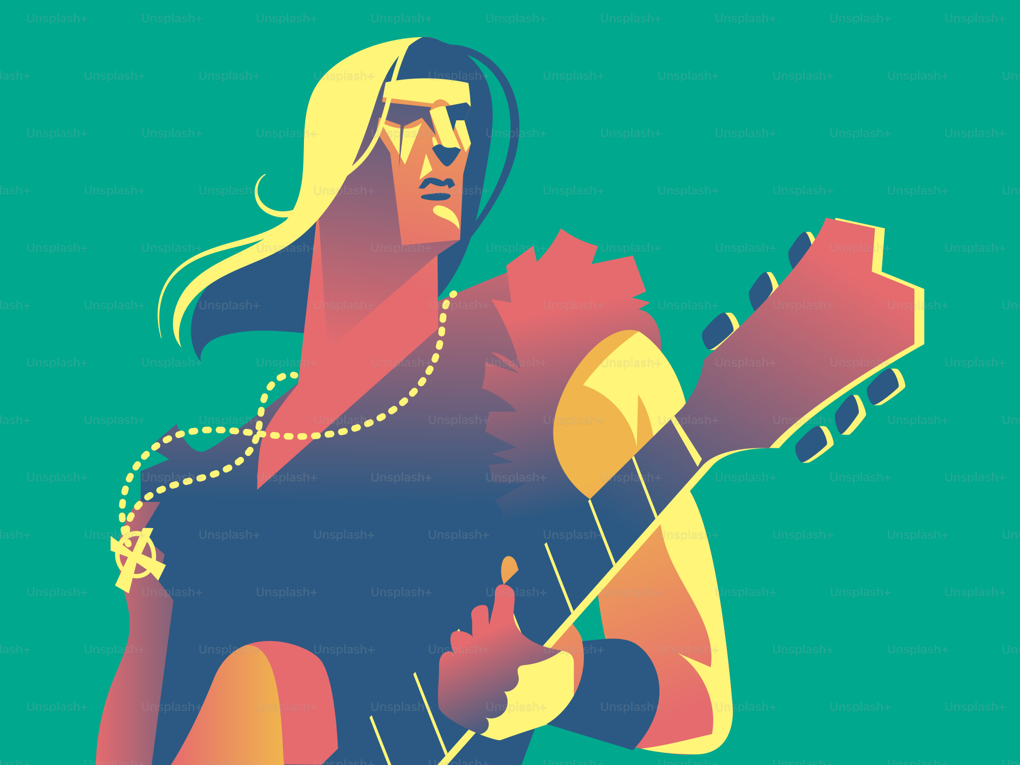 Un músico toca la guitarra en una ilustración retro.