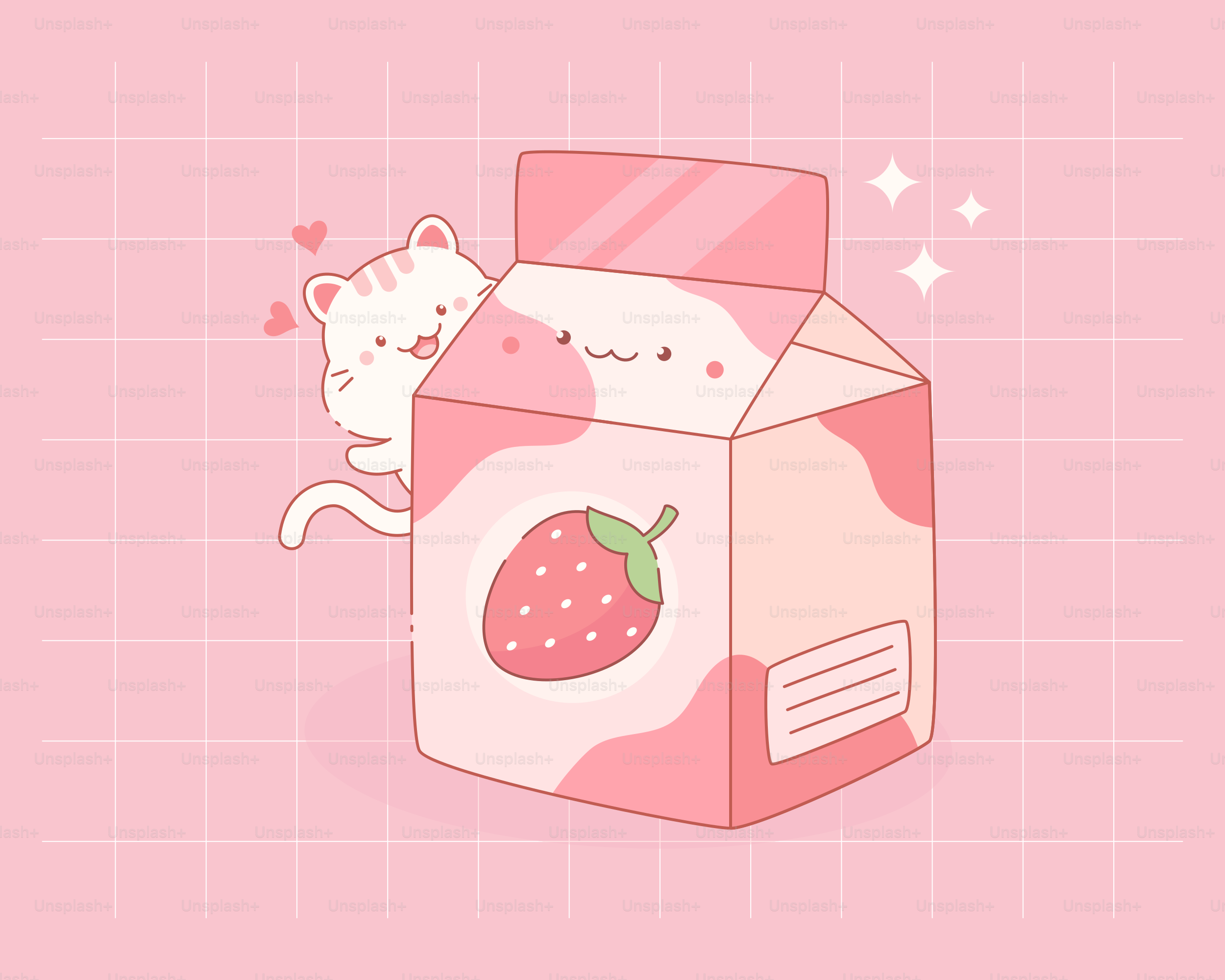 A cat enjoys strawberry milk!