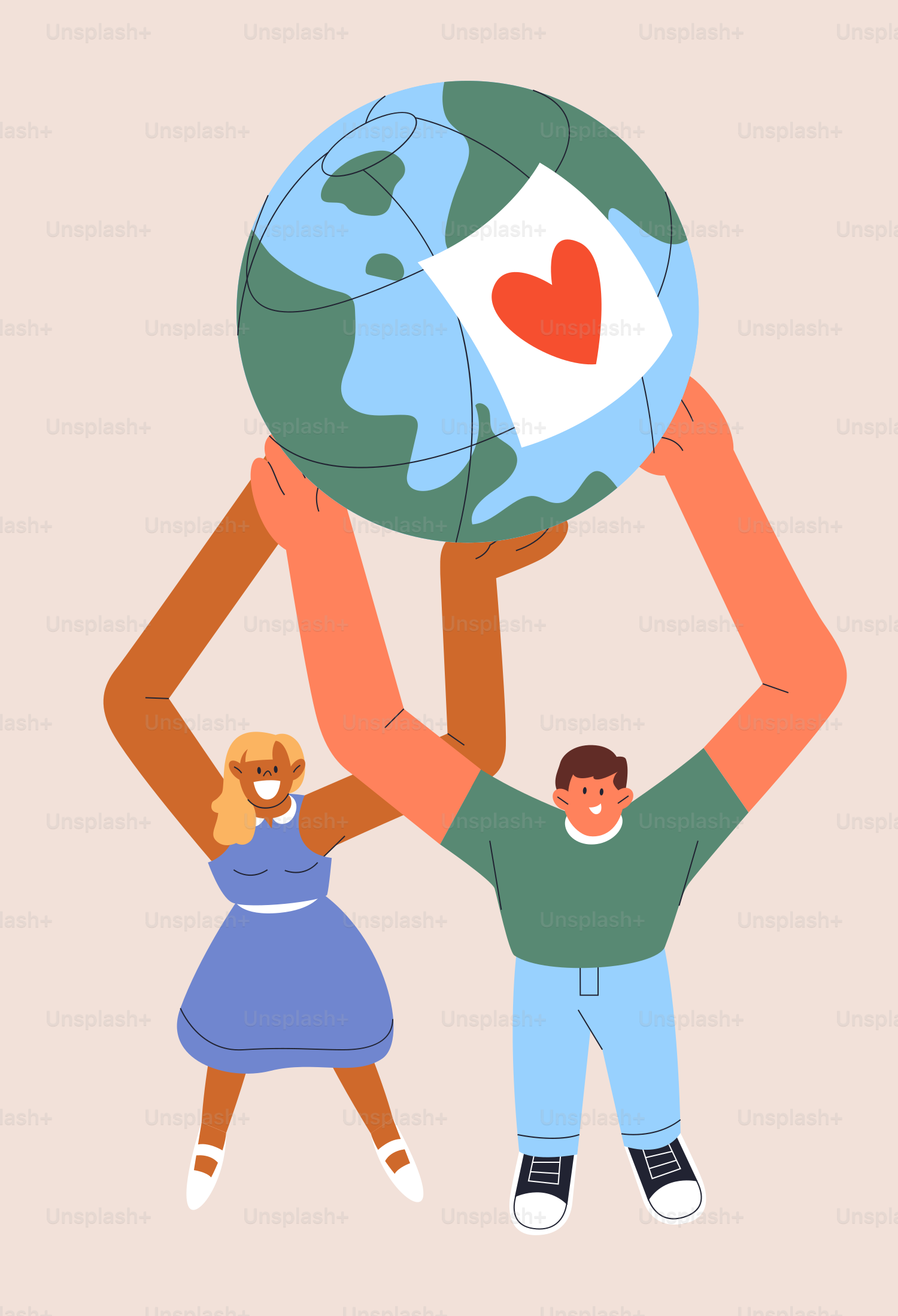 People working together to hold up a caring earth.
