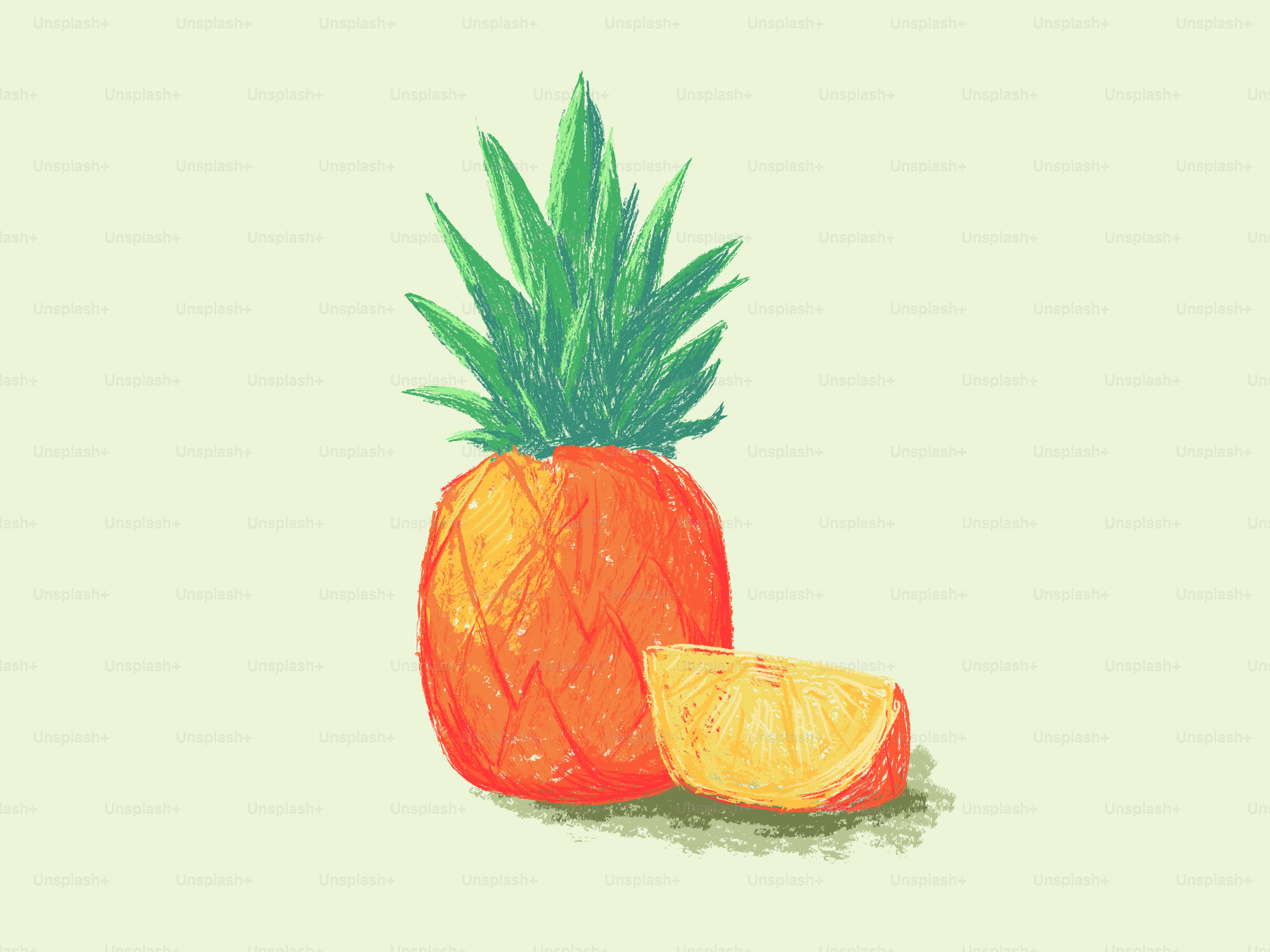 A delicious, colorful pineapple and slice.