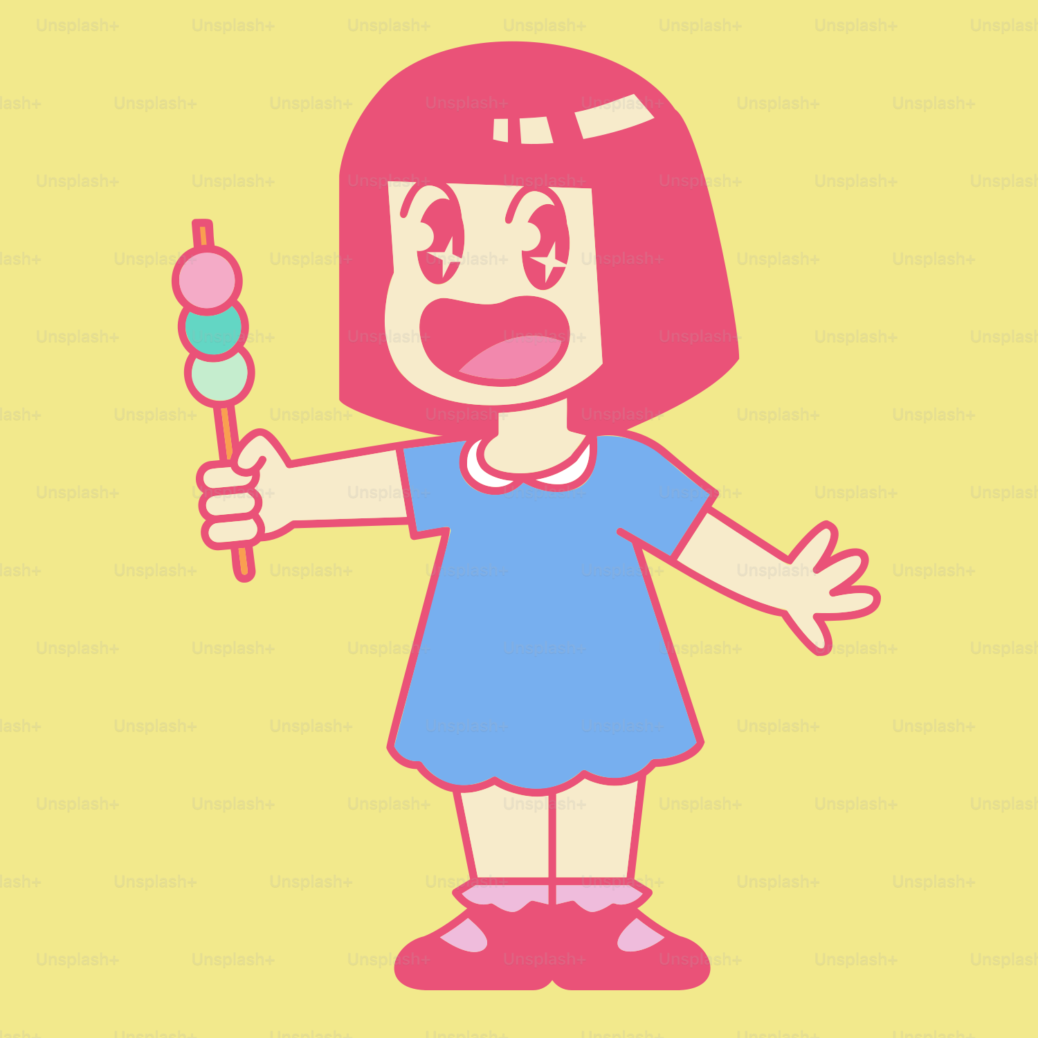 少女は嬉しそうにカラフルな団子の串を持っていた