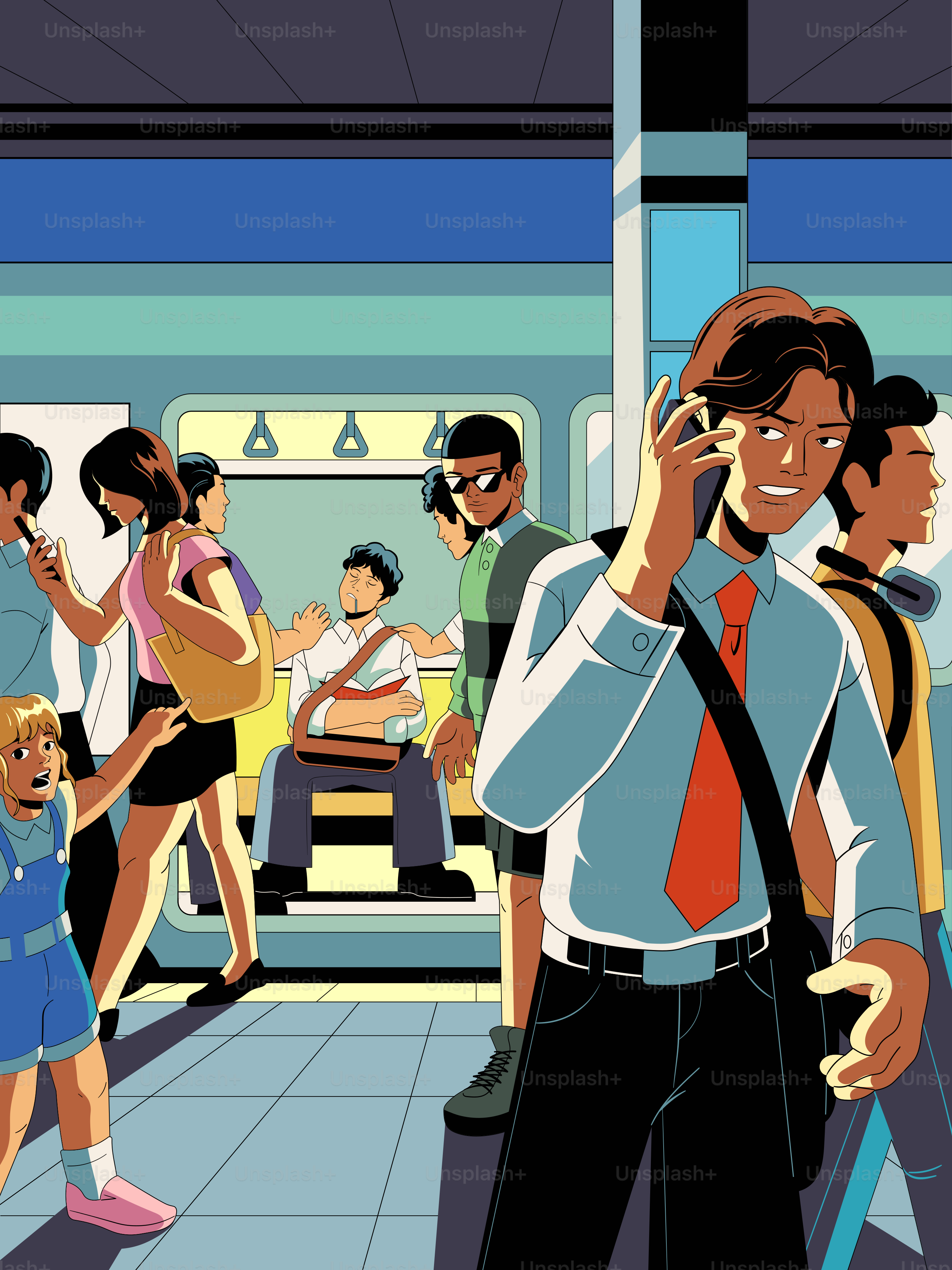 People are busy in a bustling subway station.