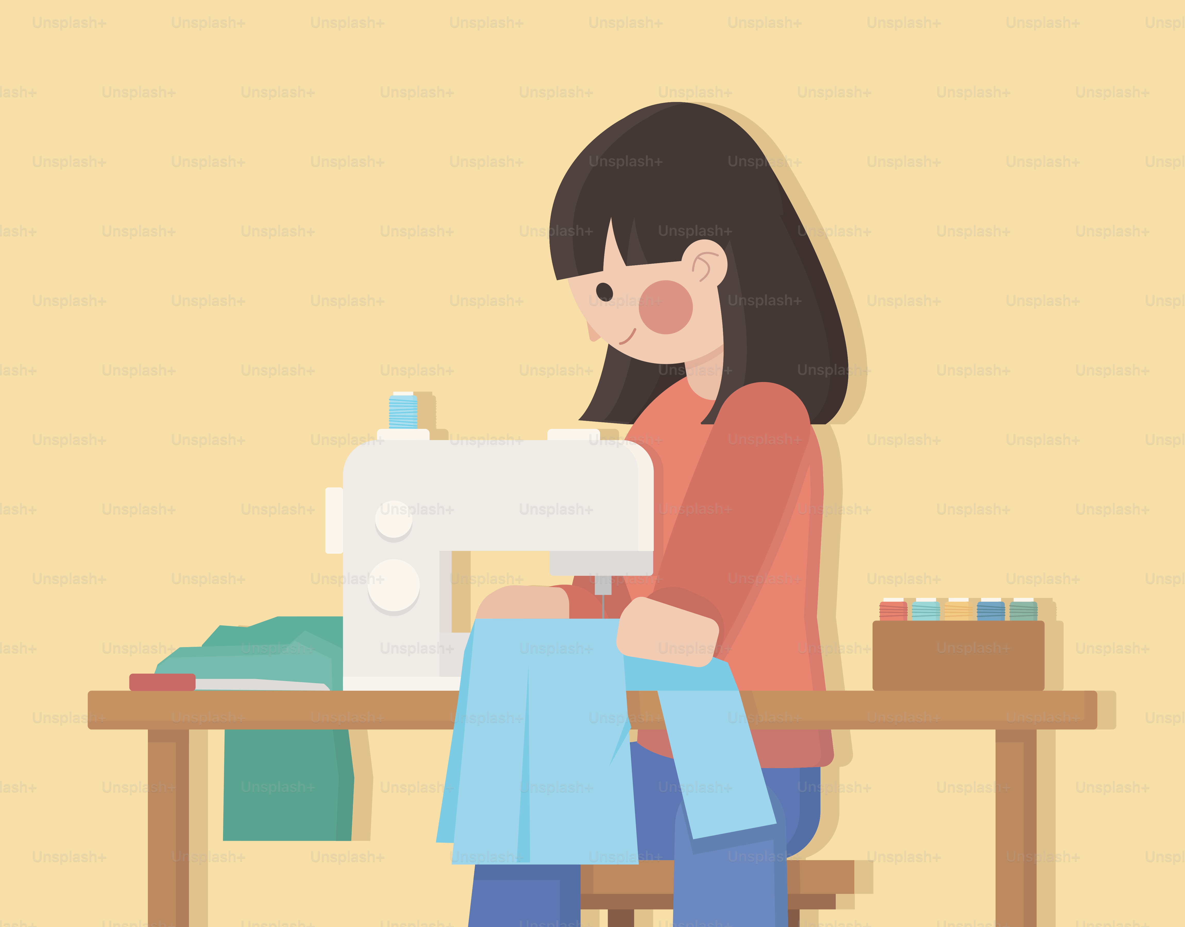 A woman is sewing with a sewing machine.