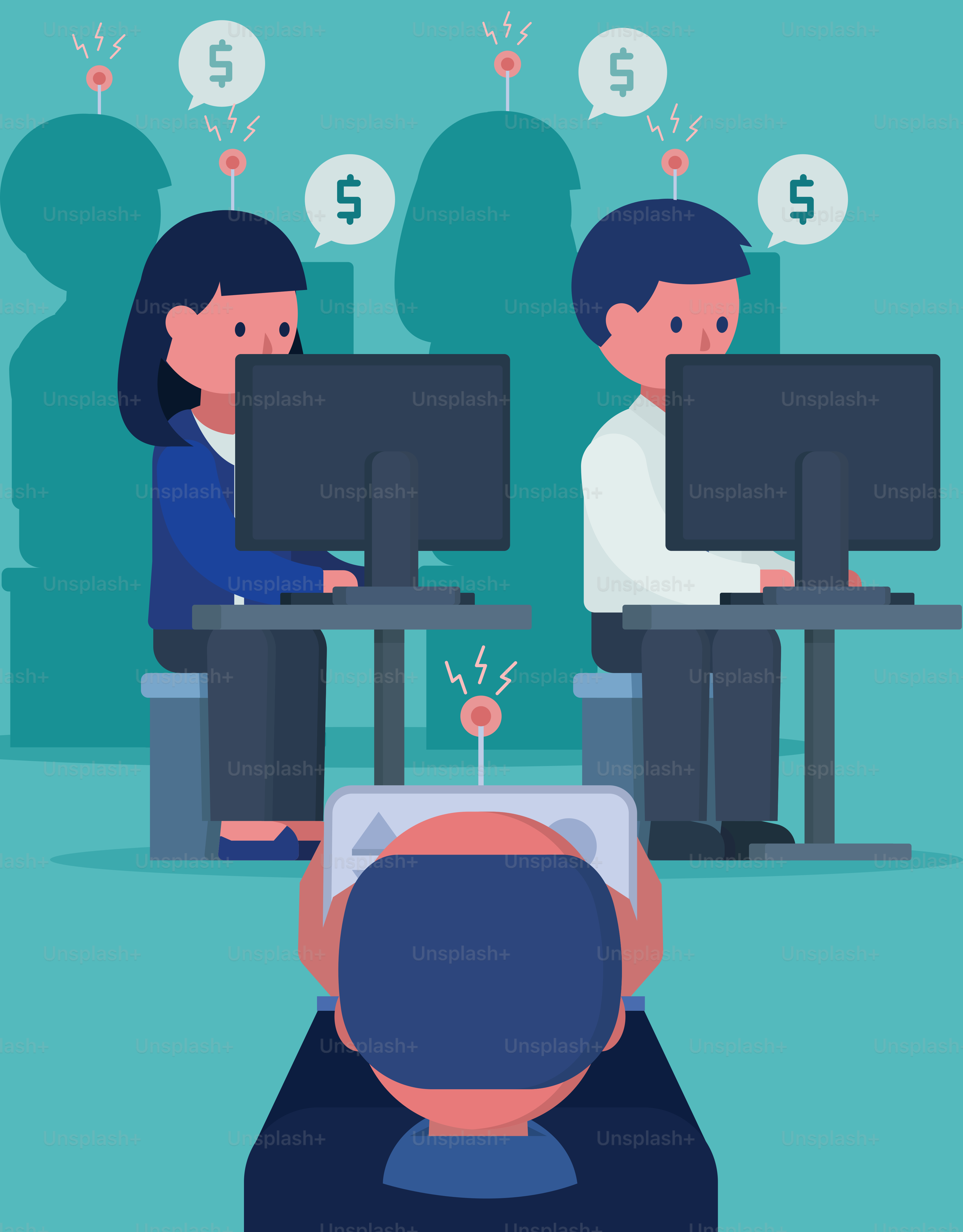 People are working while thinking about money.