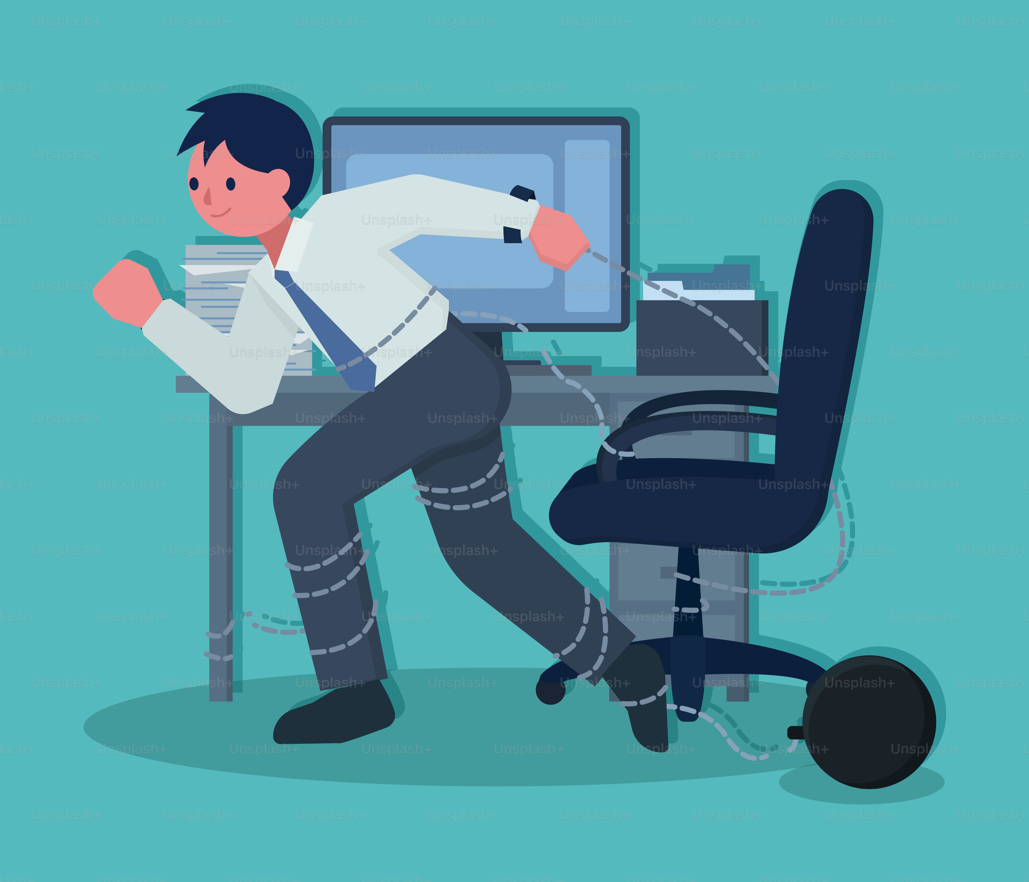 Work is holding the man back.