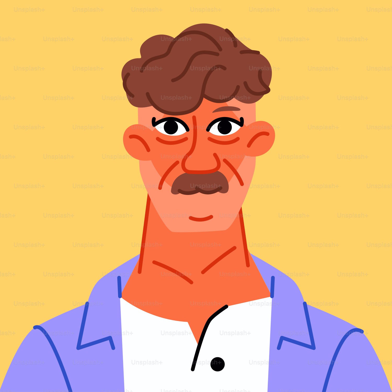 A cartoon man with a mustache smiles.