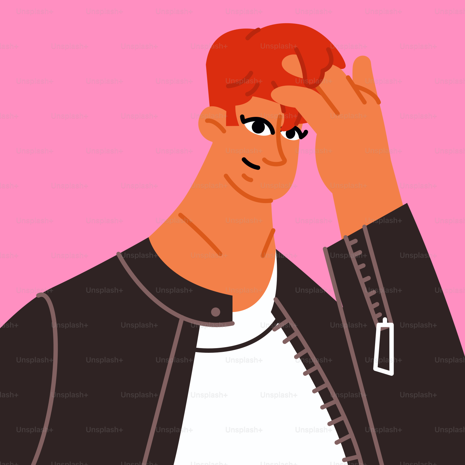 Eine Person in einer Lederjacke posiert.