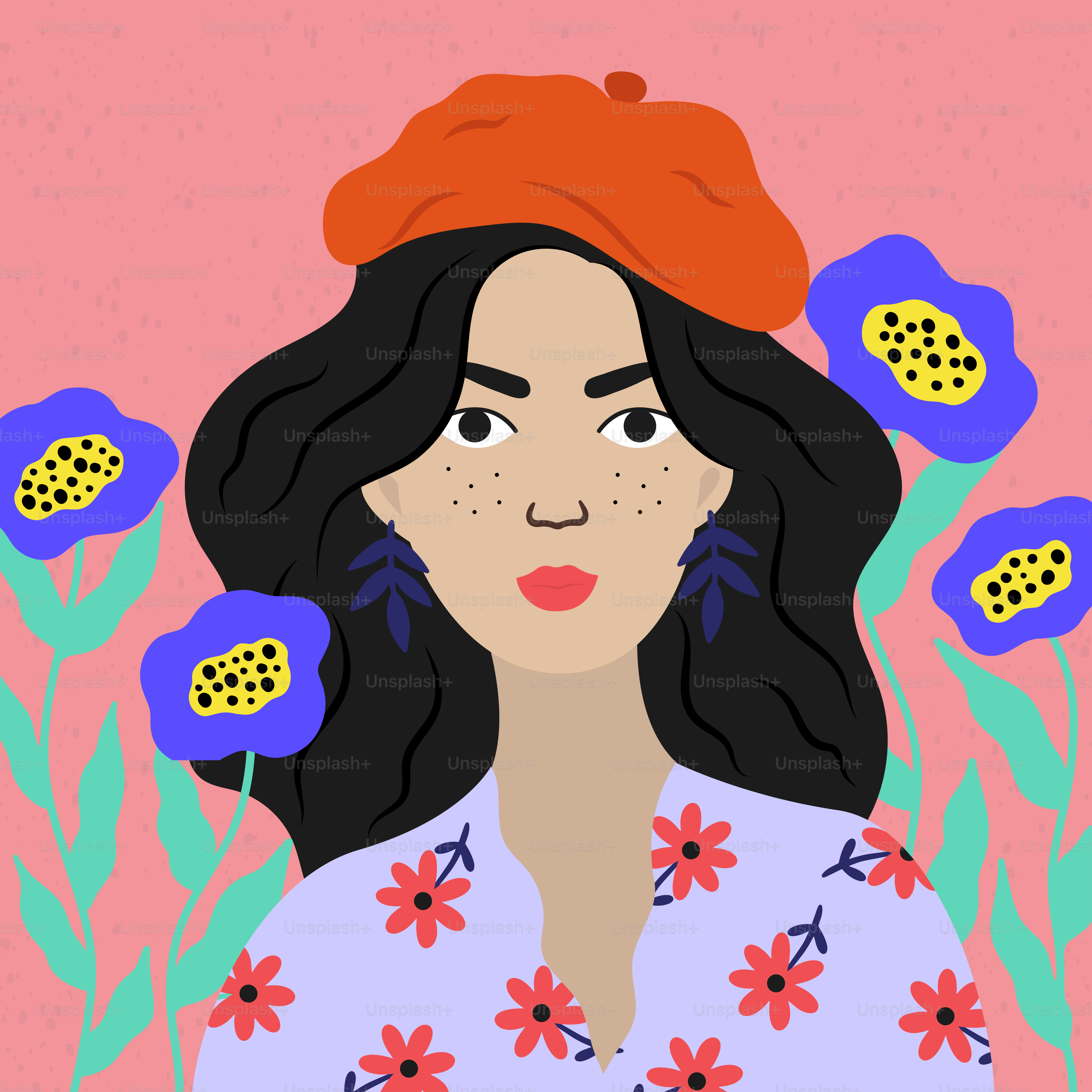 Woman with flowers and a beret.