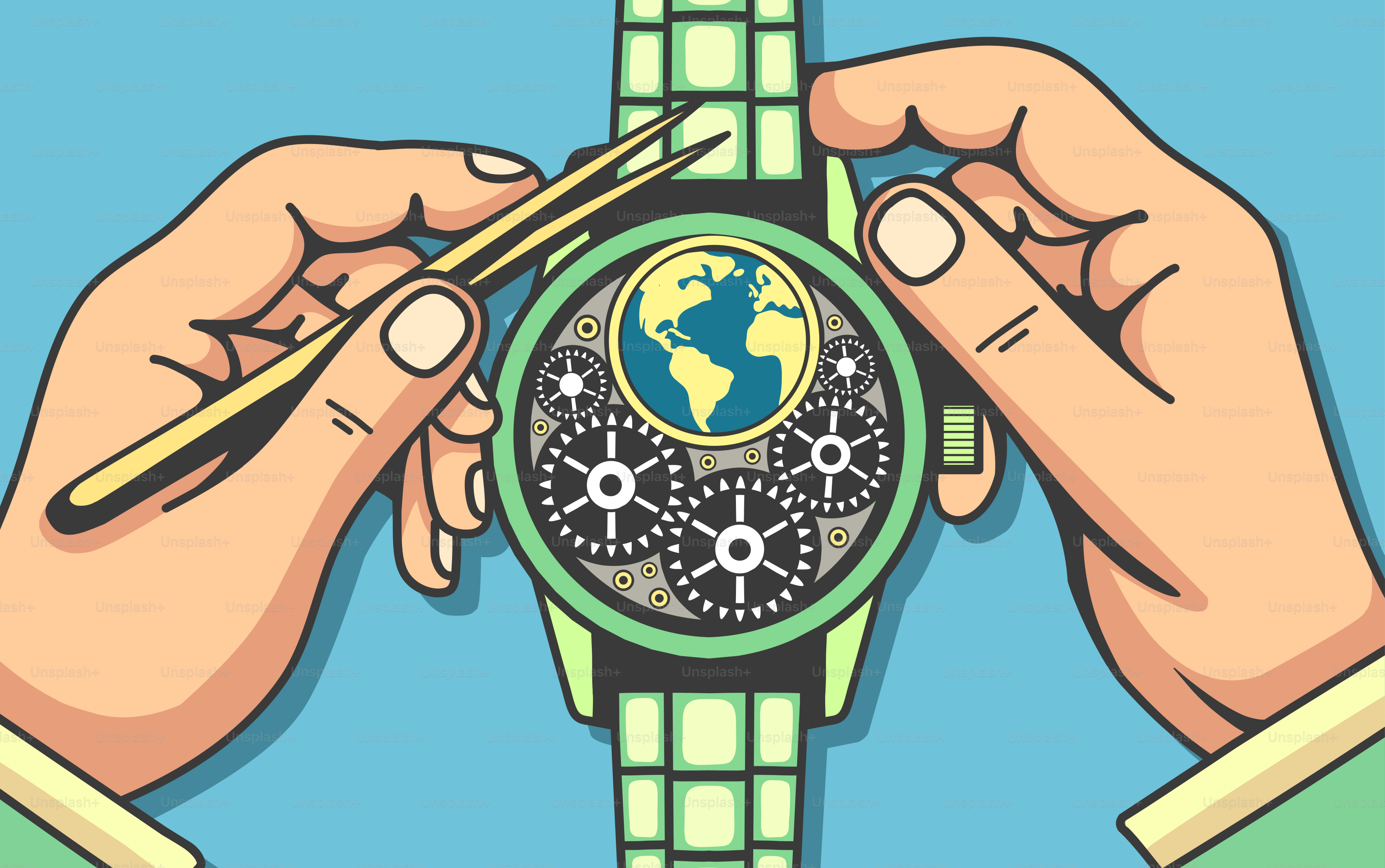 Someone is repairing a watch with a globe inside.