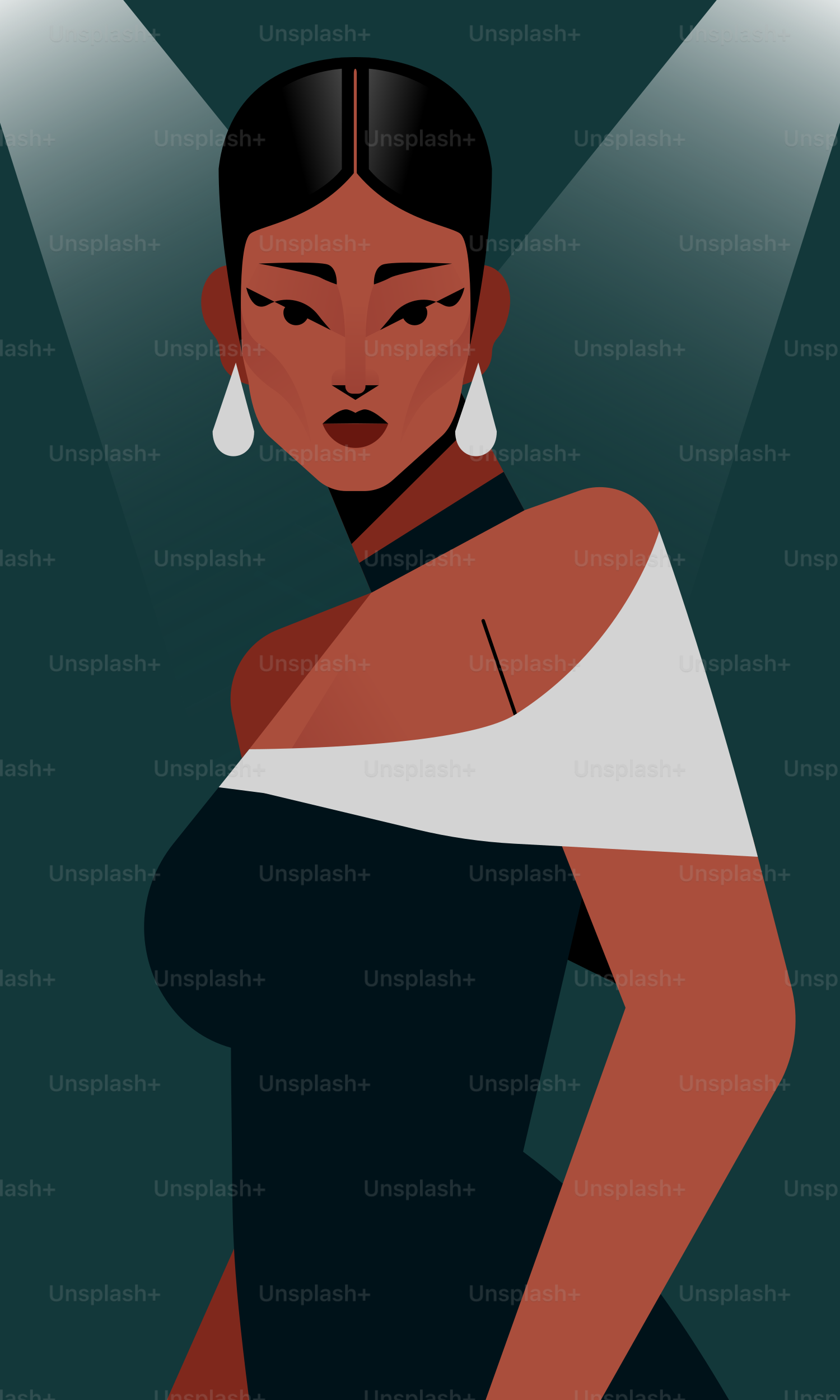 Elegant woman posing in a dark dress.