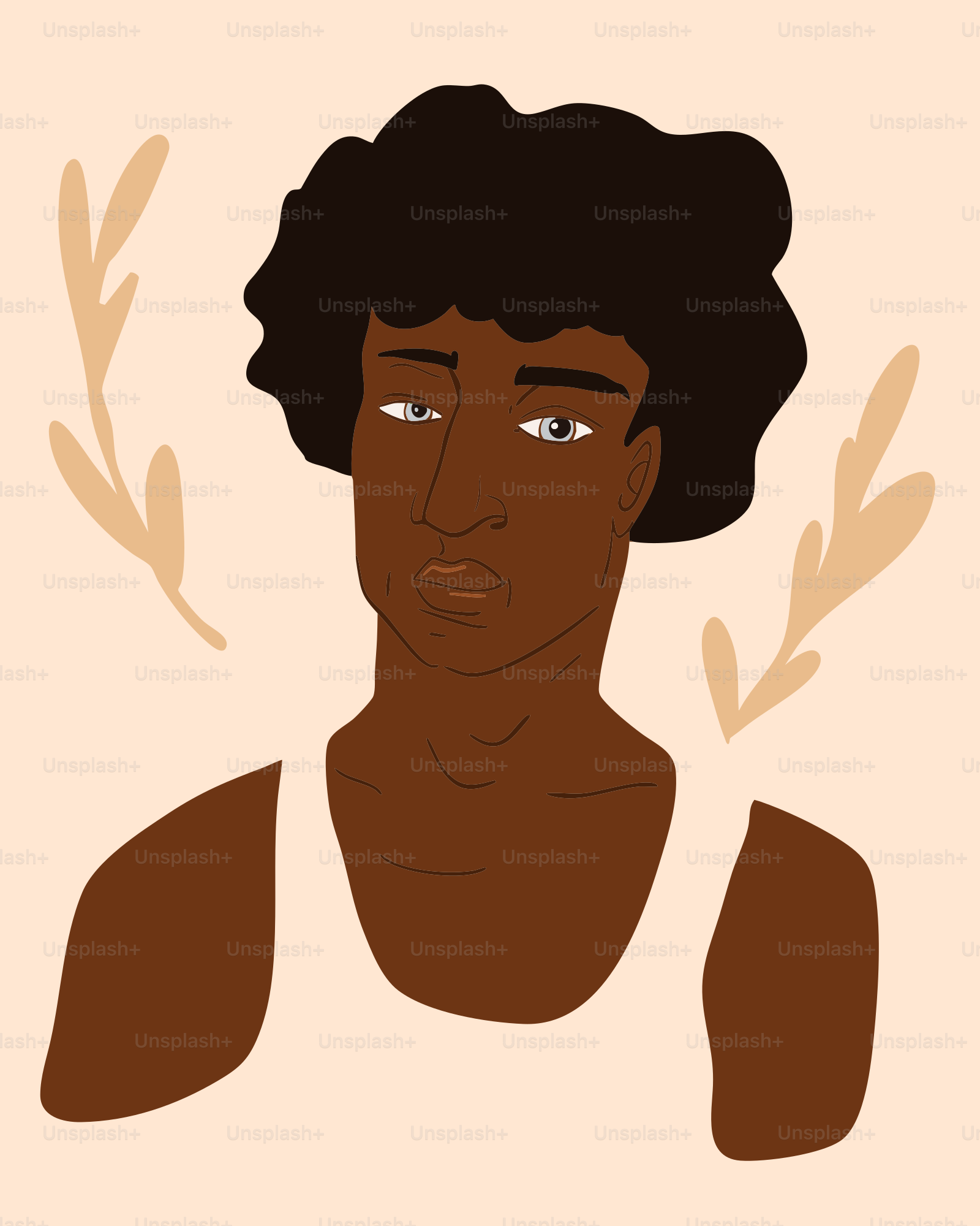 Um retrato desenhado de um homem com pele morena.