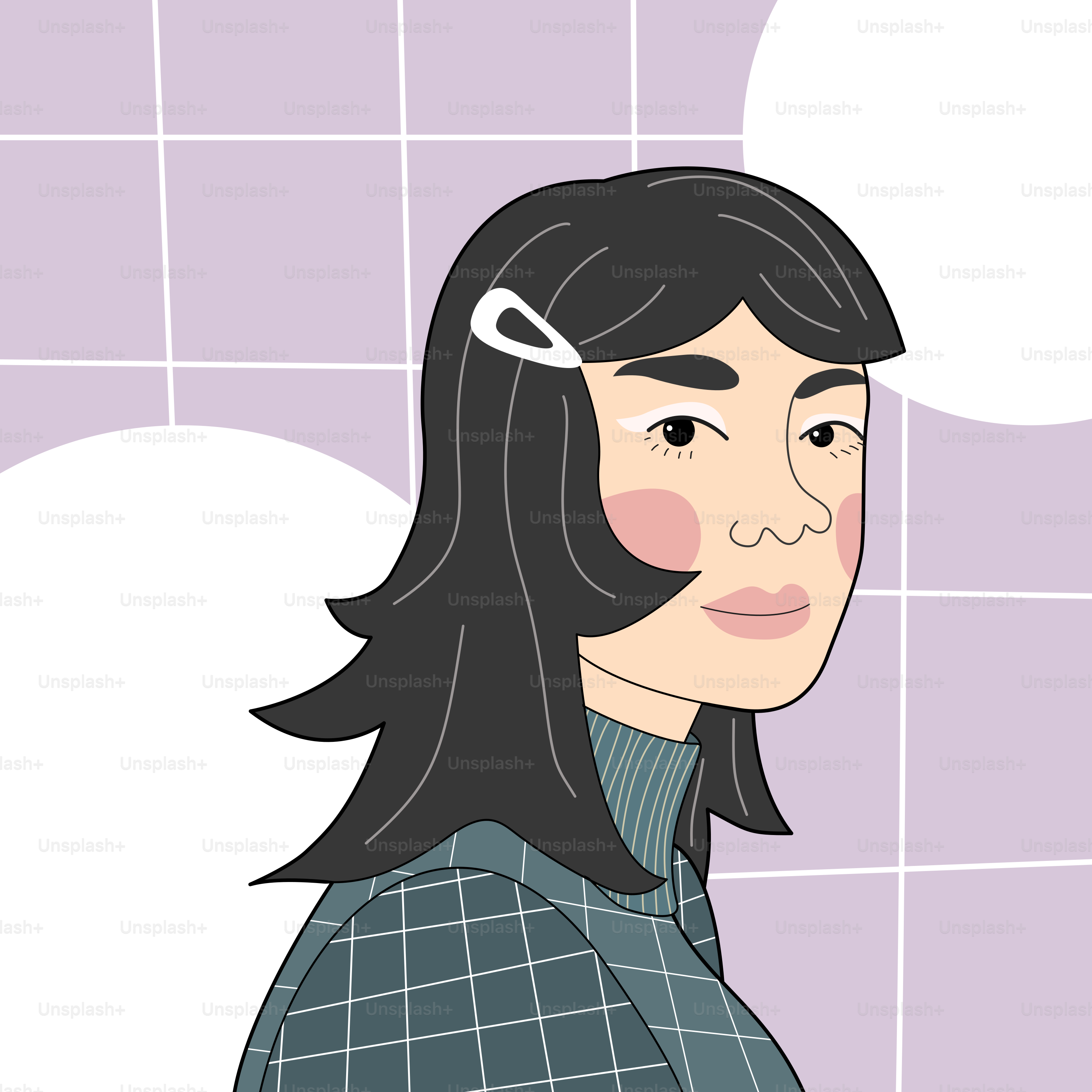 A girl with dark hair and a hair clip.