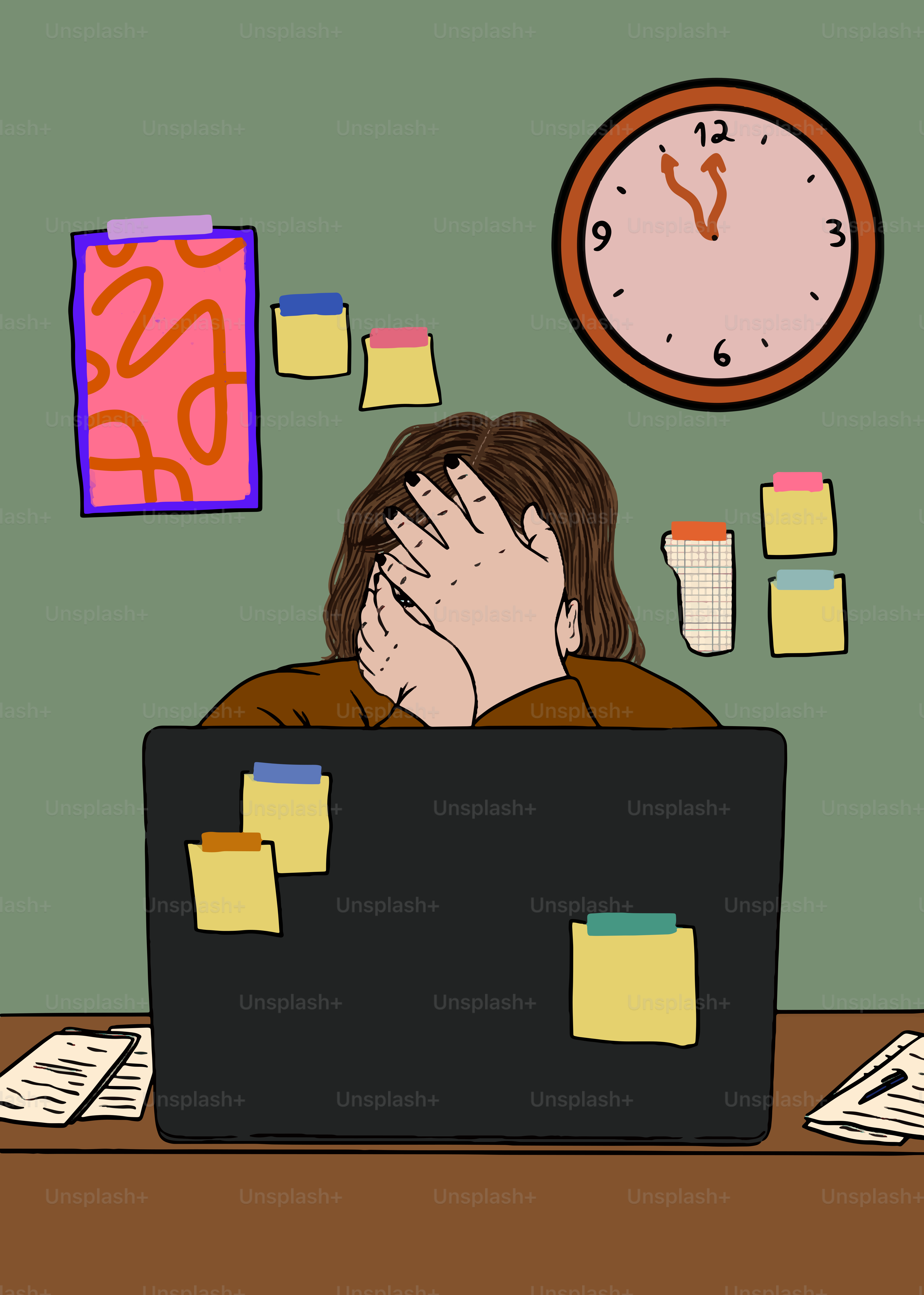 夜遅くまでストレスを抱えた人が働いている。