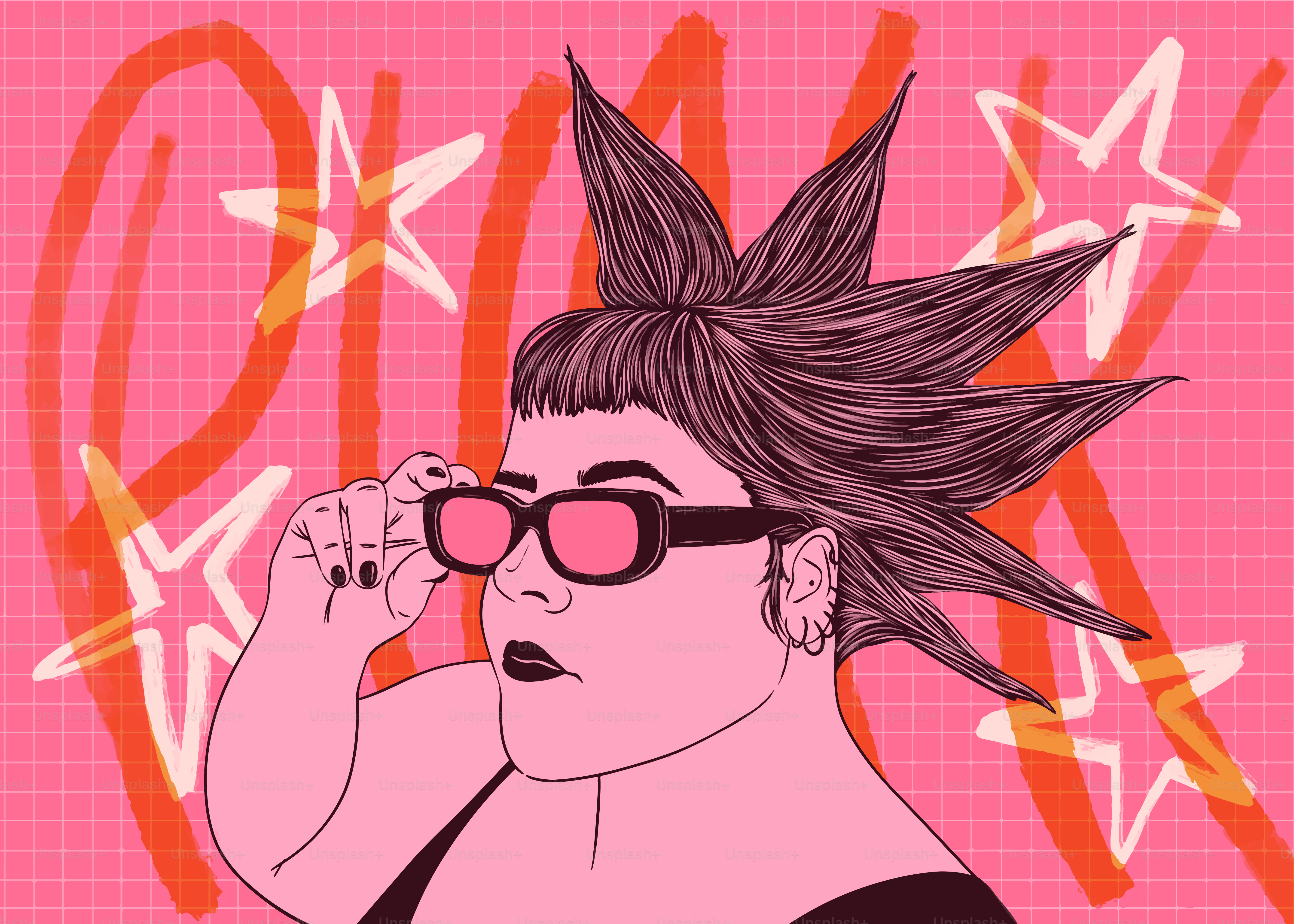 Stylish person with spiked hair and sunglasses.