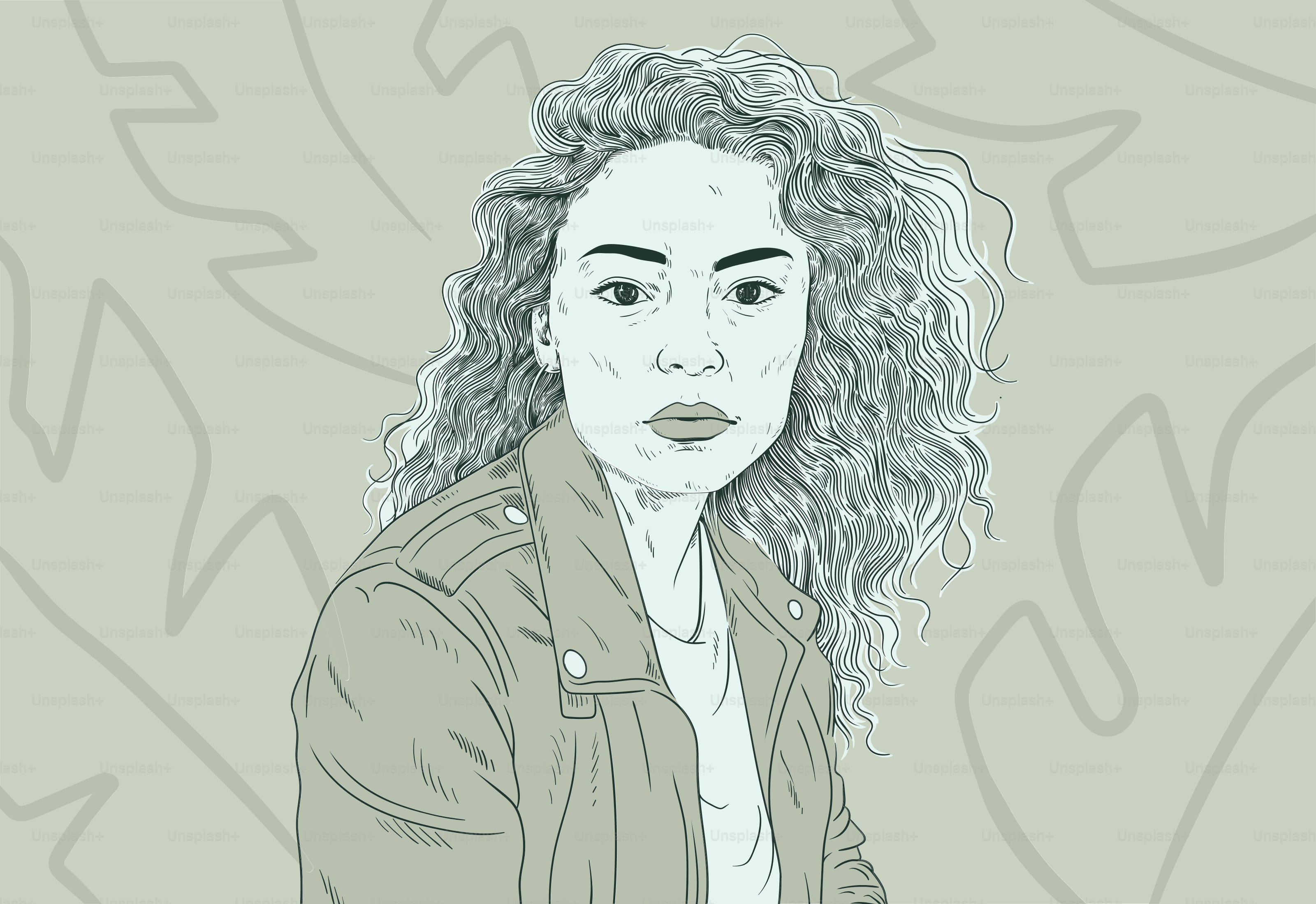 Uma mulher de cabelo cacheado está usando uma jaqueta.