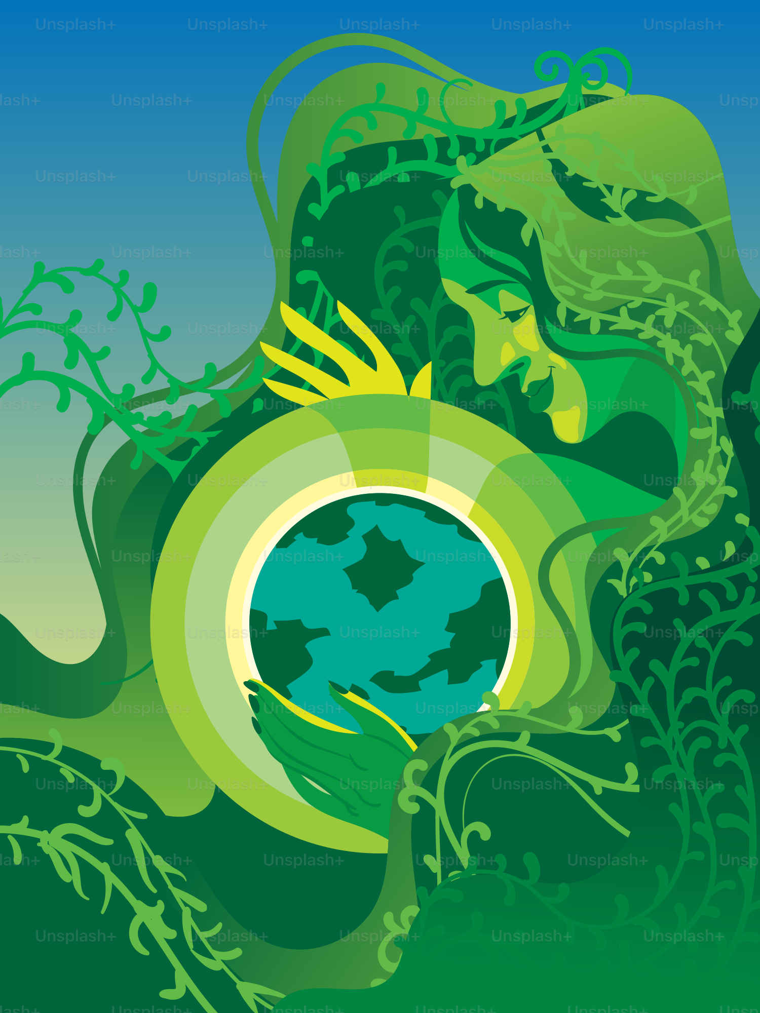 Mother nature lovingly holds the earth.