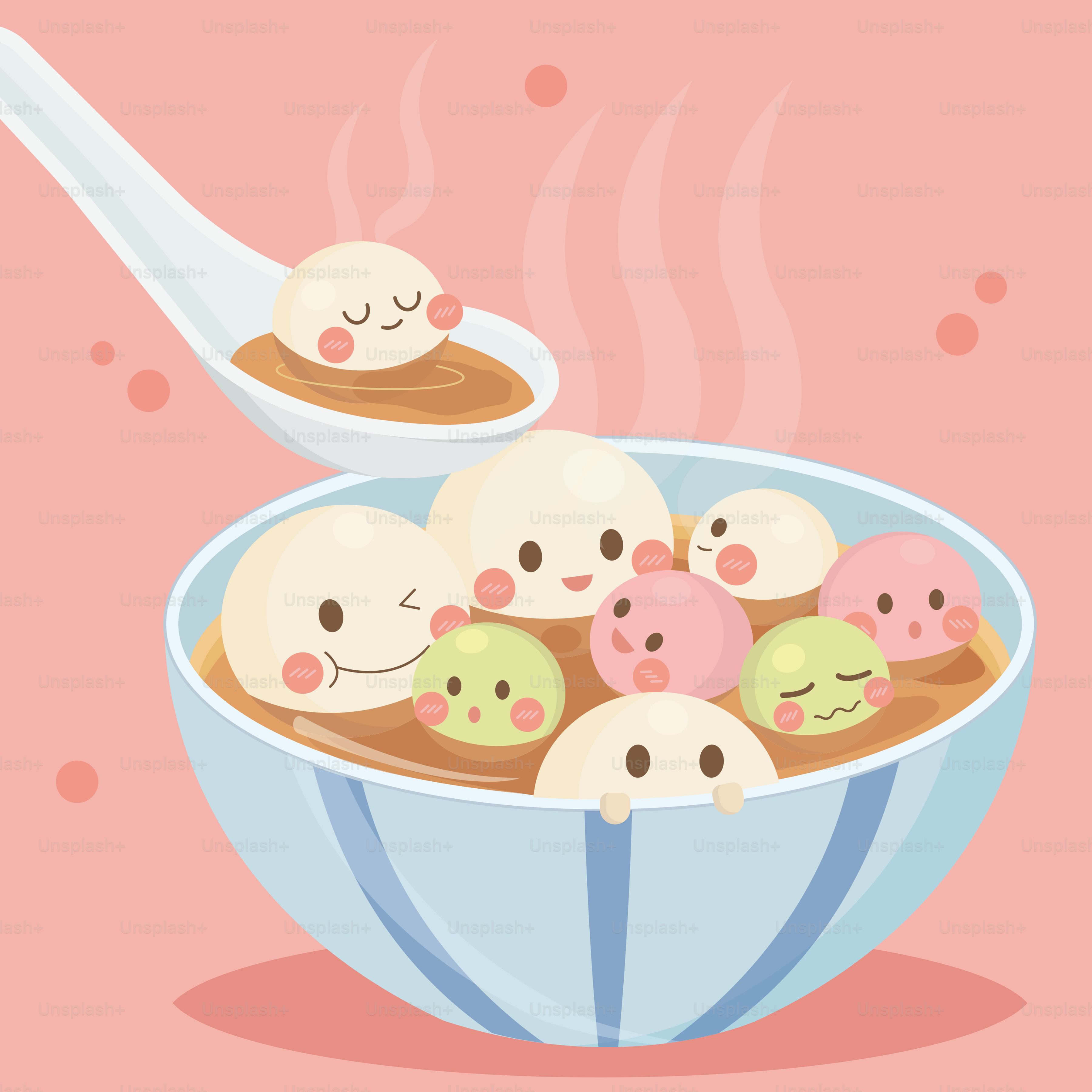 Sweet, adorable tangyuan dumplings in a delicious broth.