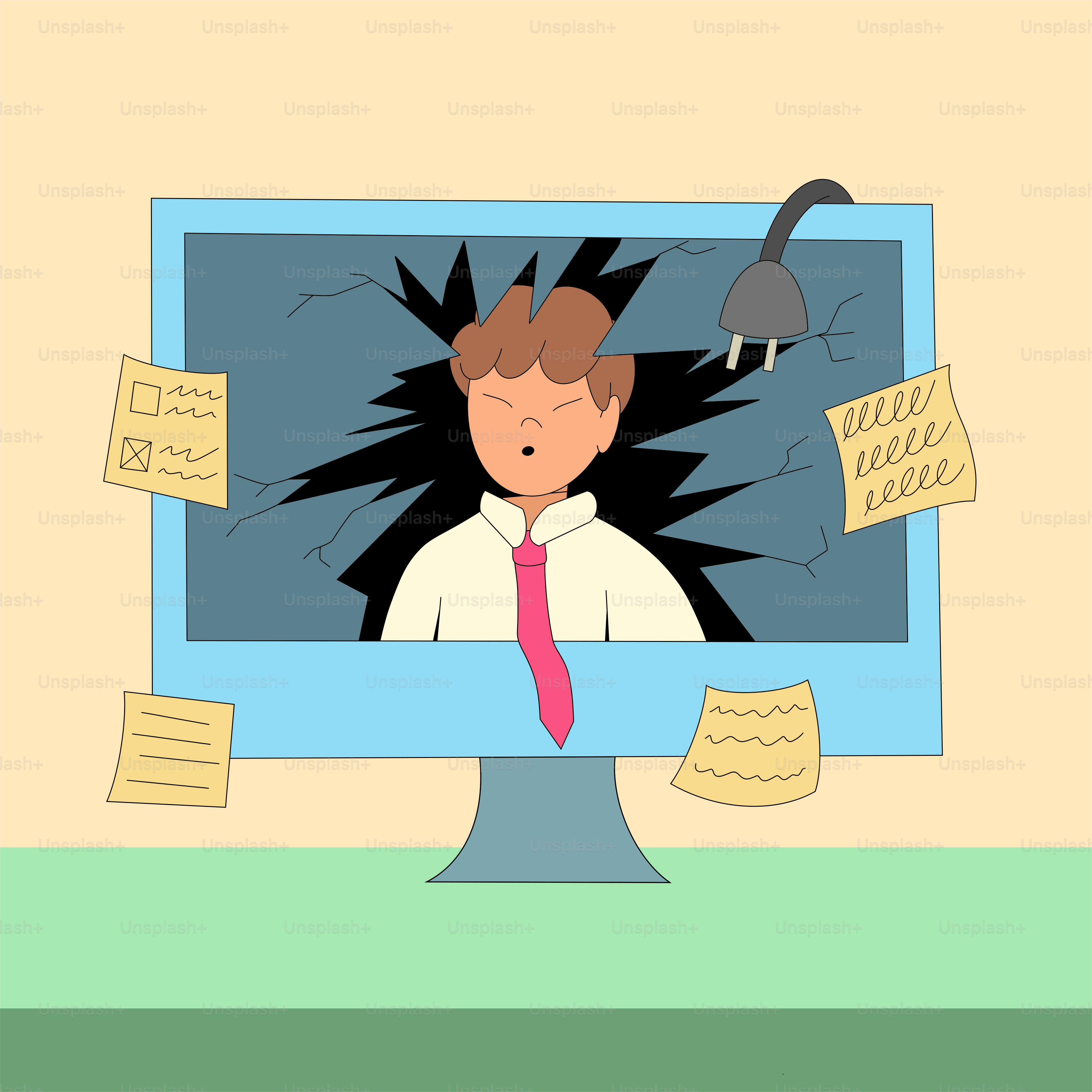 Man inside of a broken computer screen.