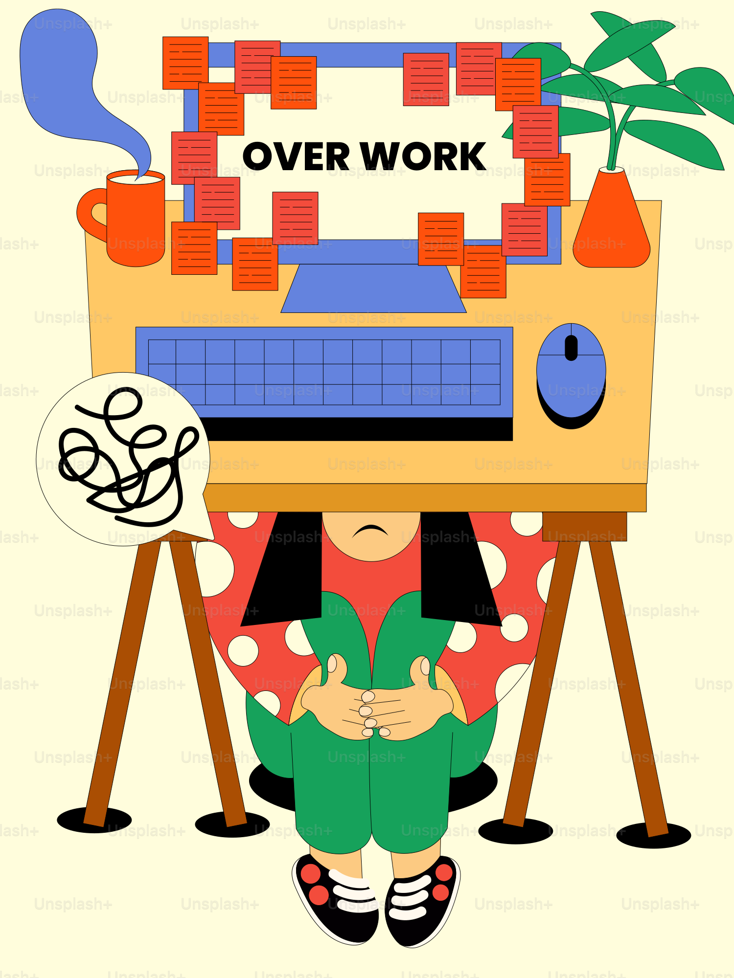 Overwork causes stress and exhaustion for this individual.