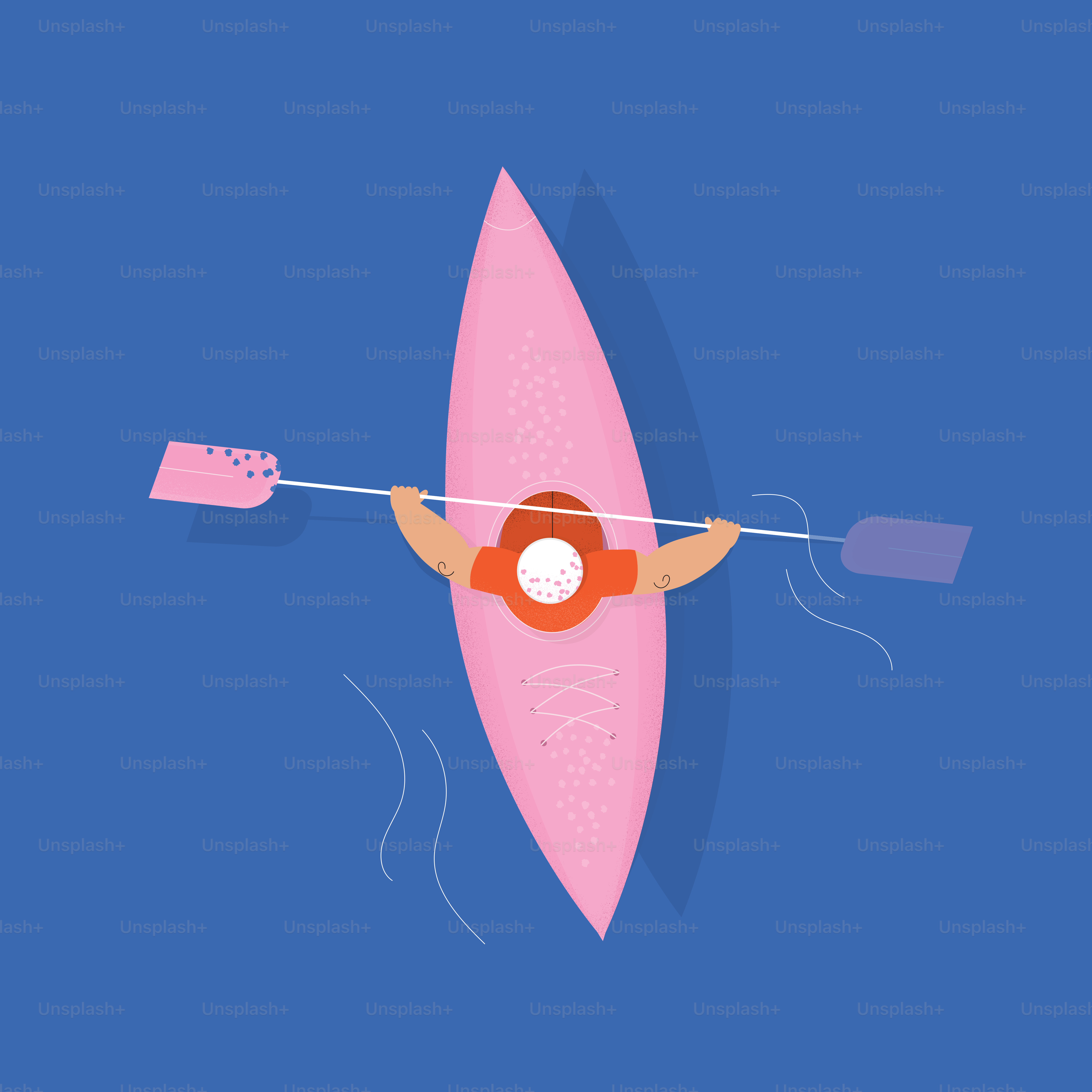 Someone is paddling a pink kayak.