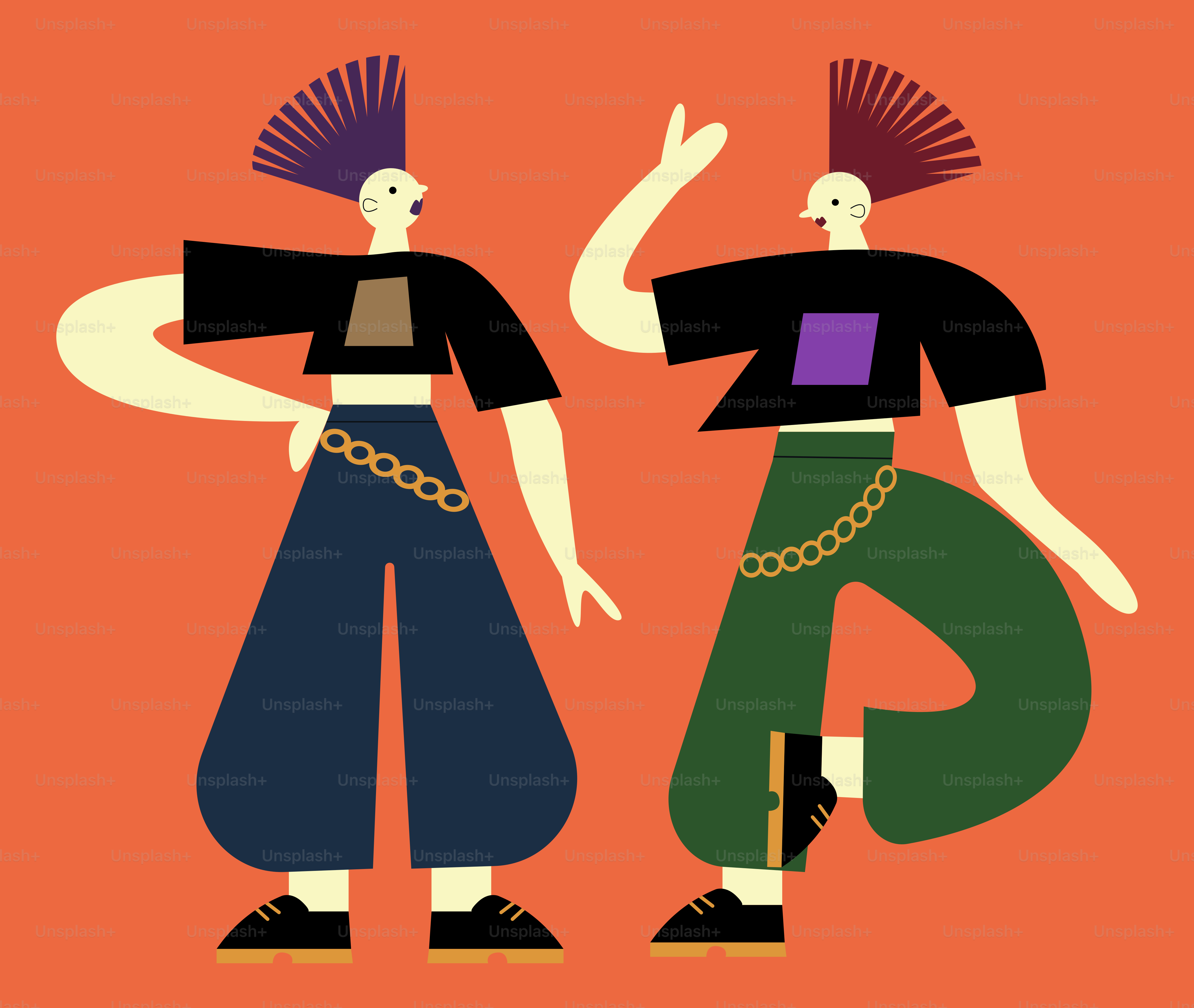 Dos personas con crestas adoptando poses.