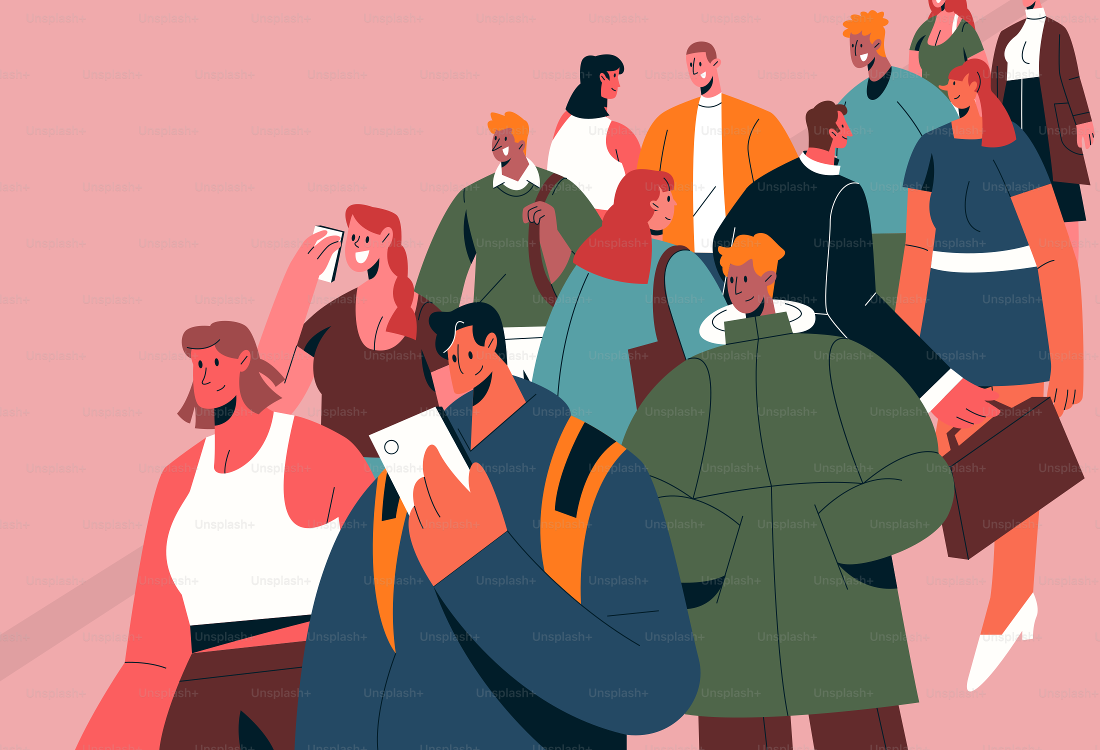 People are walking together in a crowd.