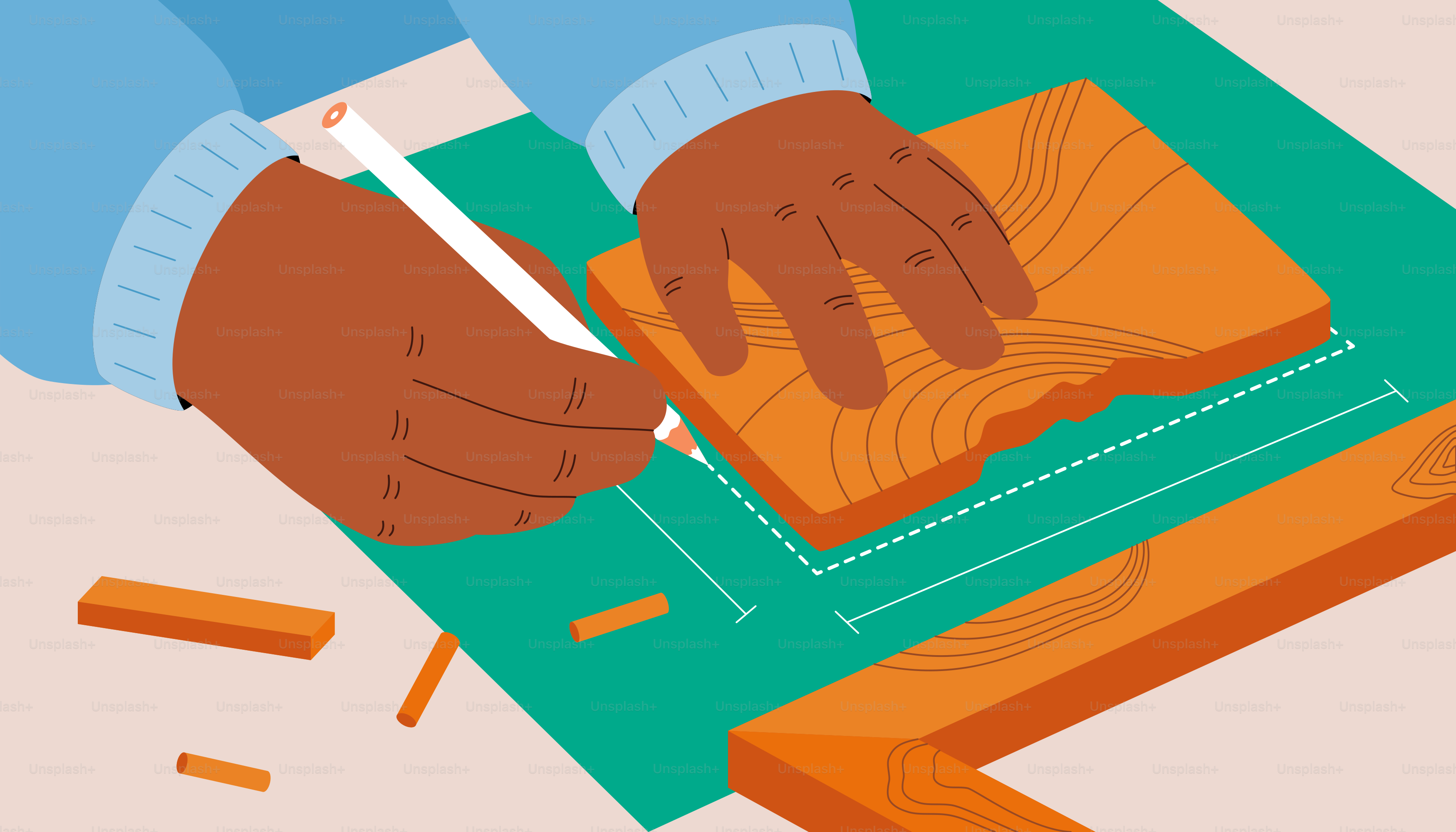 A person is tracing a wooden board.