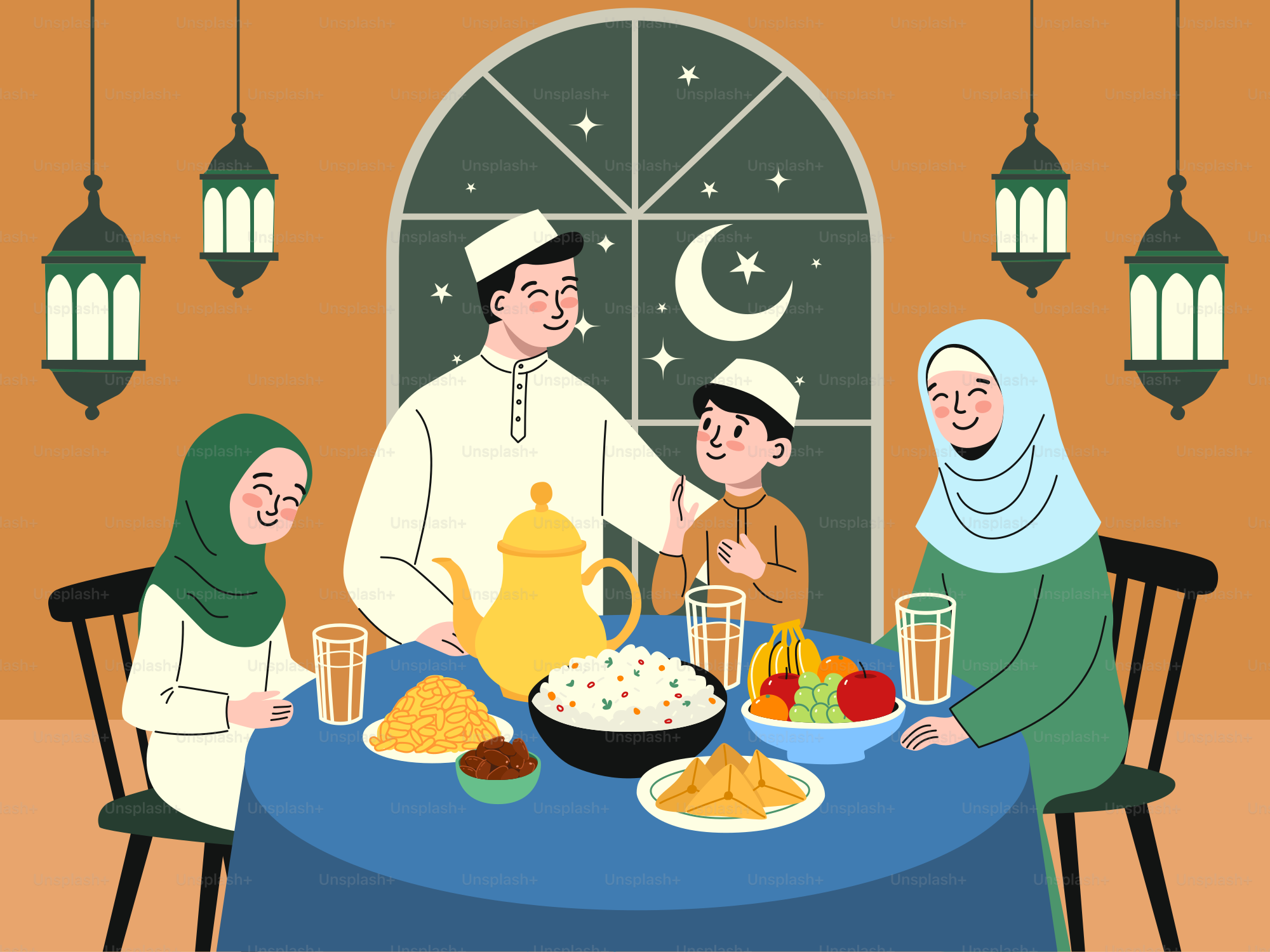 Die Familie trifft sich während des Ramadan zum Essen.