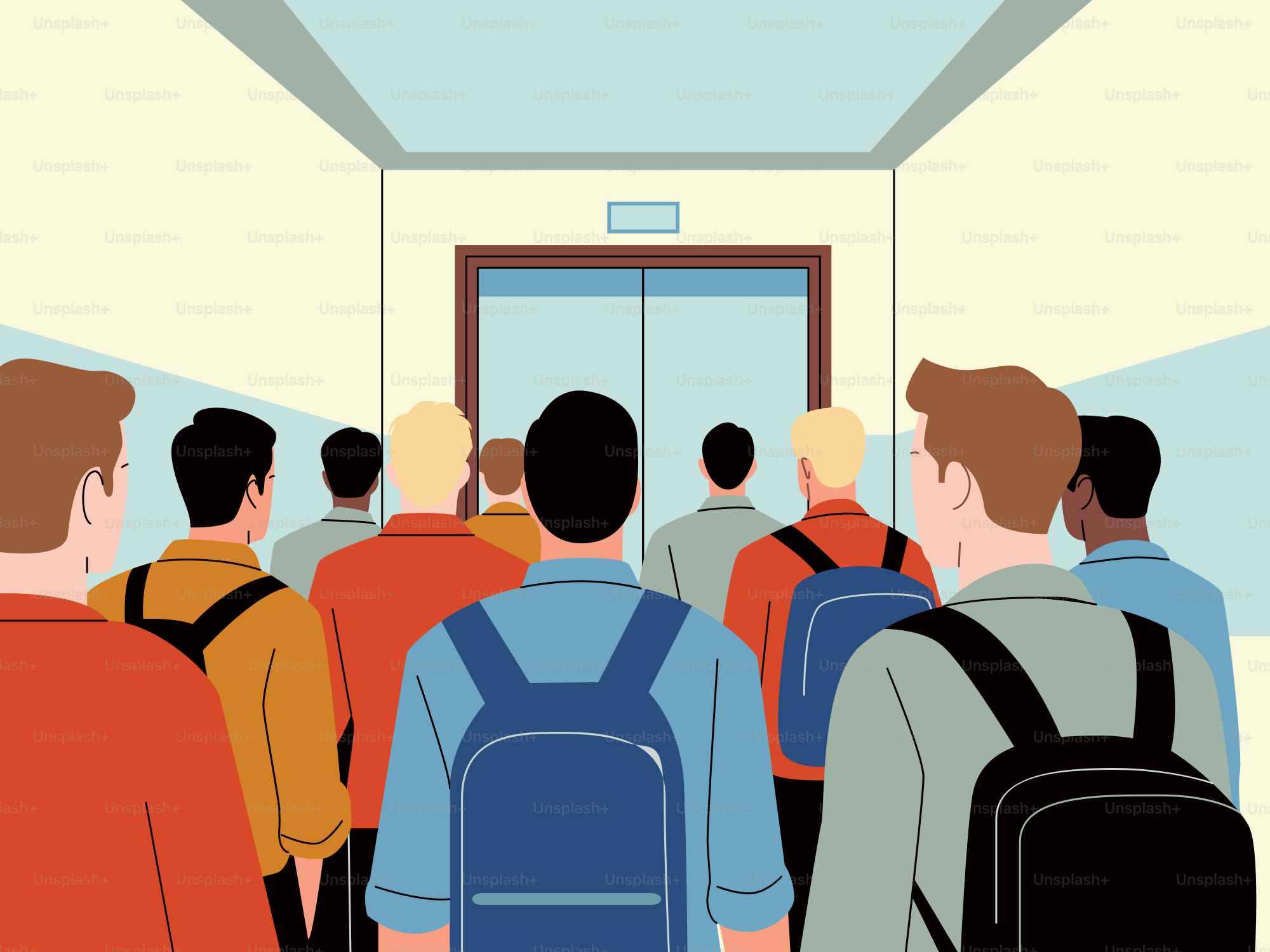 People are waiting for an elevator.