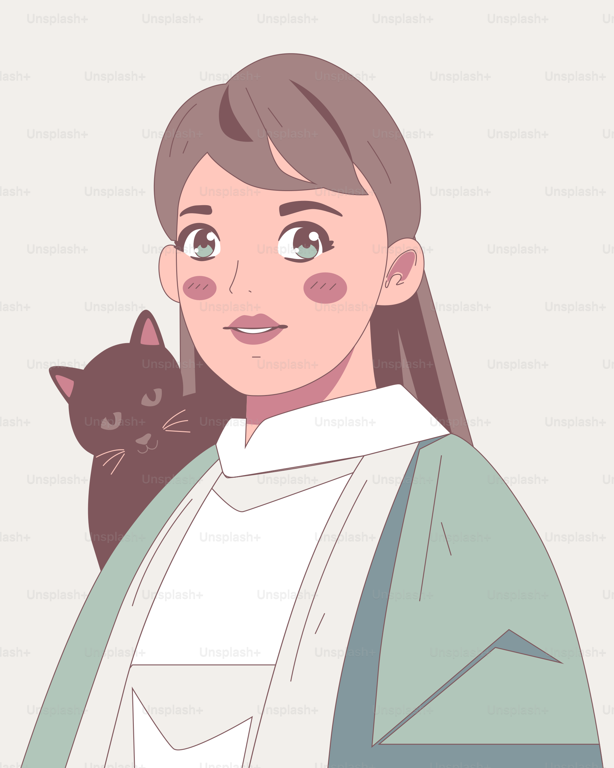A smiling woman with a cat on her shoulder.