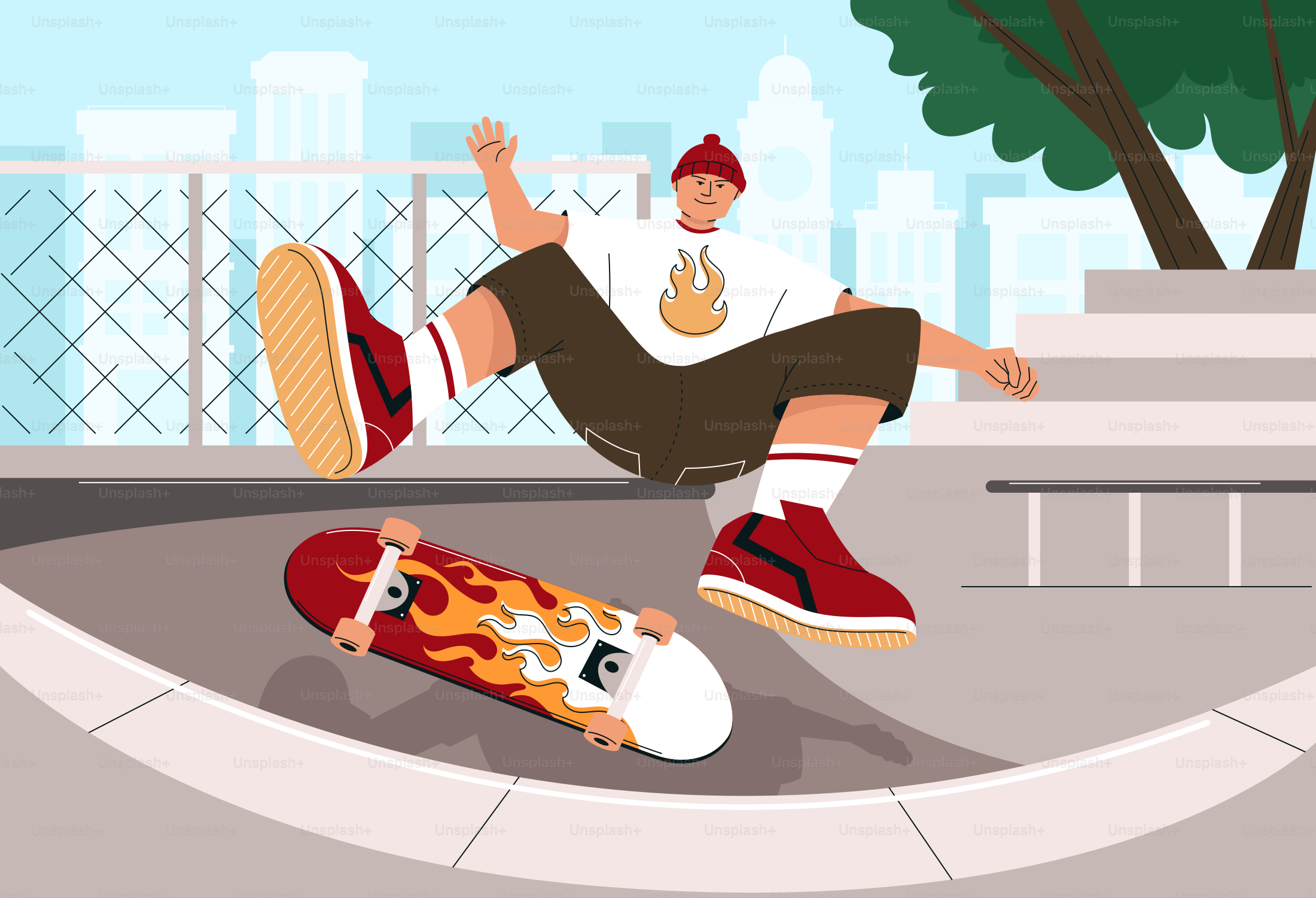 A skateboarder is performing a trick in a skatepark.