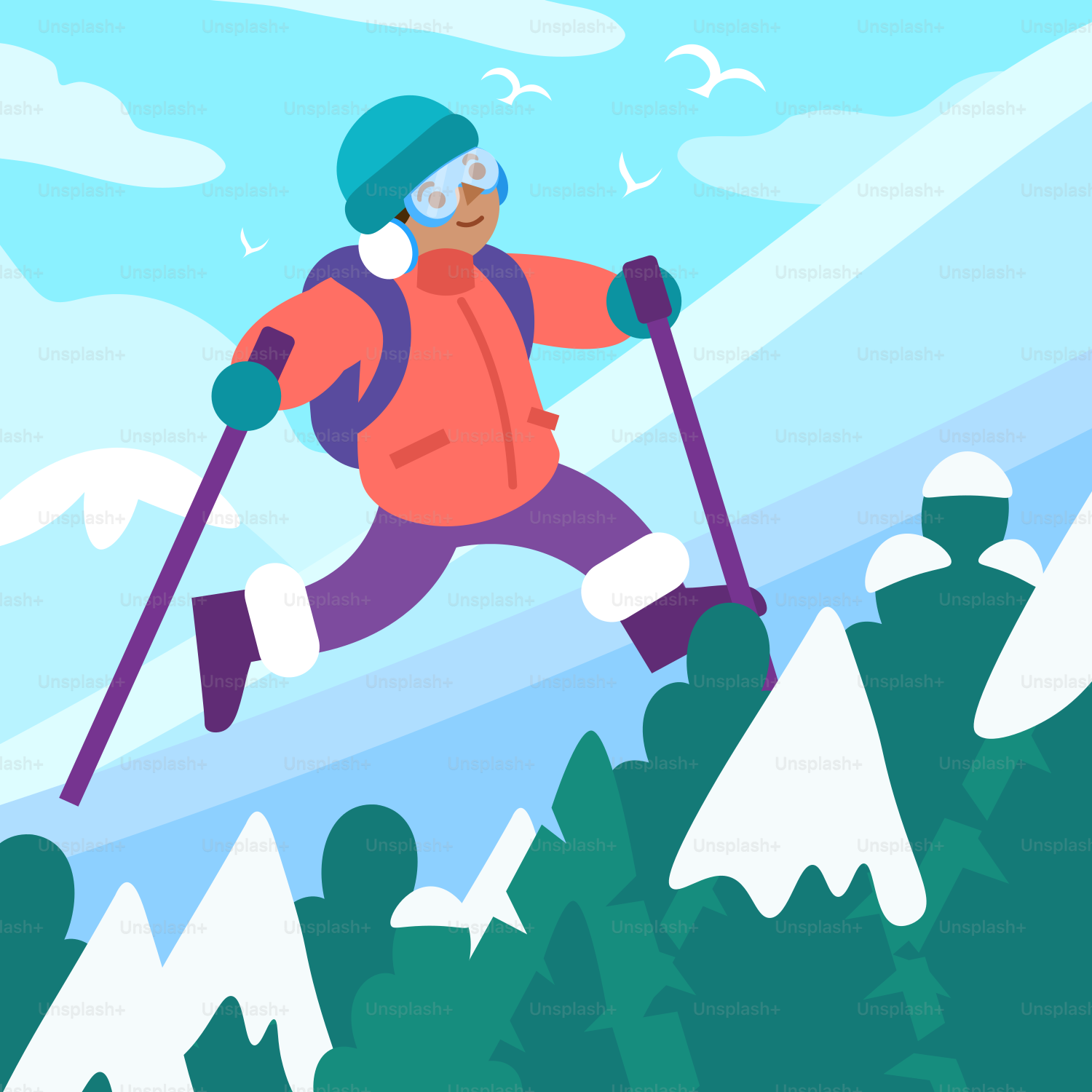 Hiker enjoys a snowy mountain adventure.