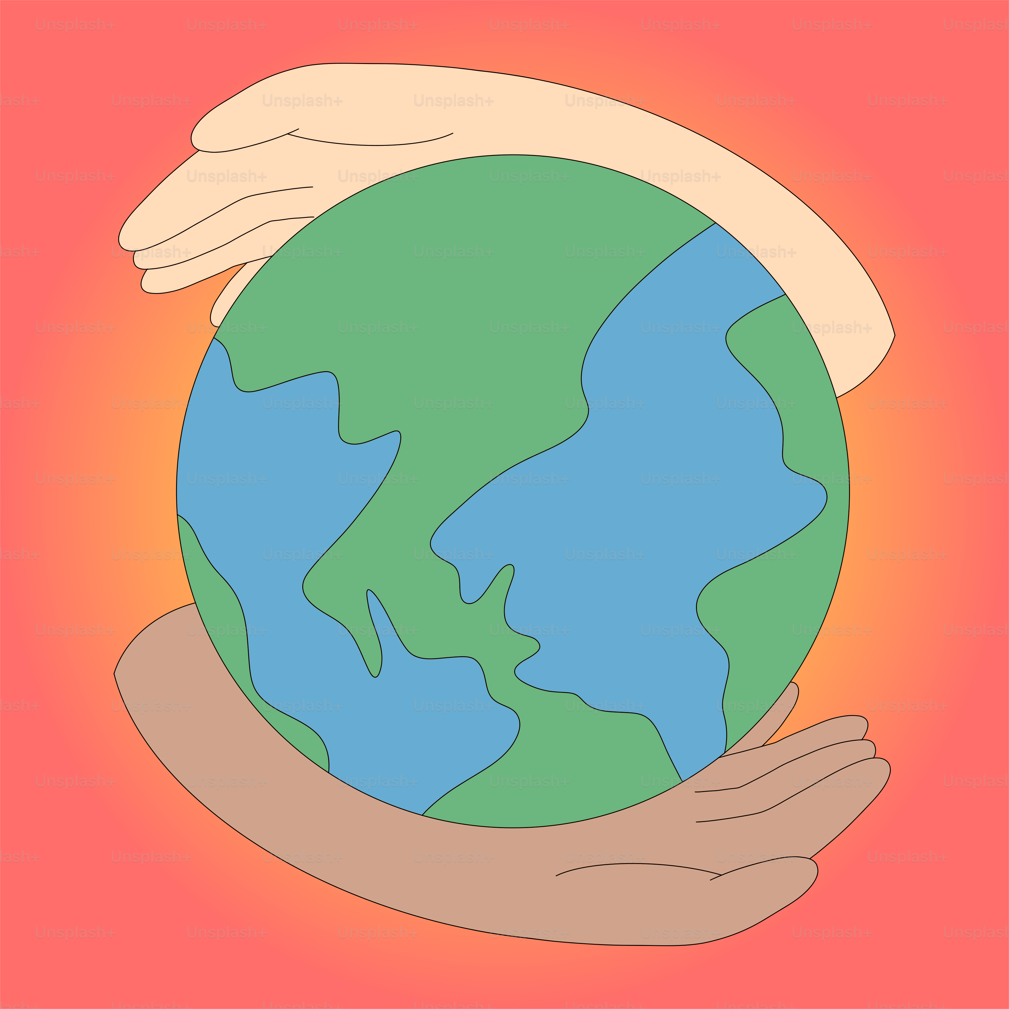 Hands are holding and protecting planet earth.